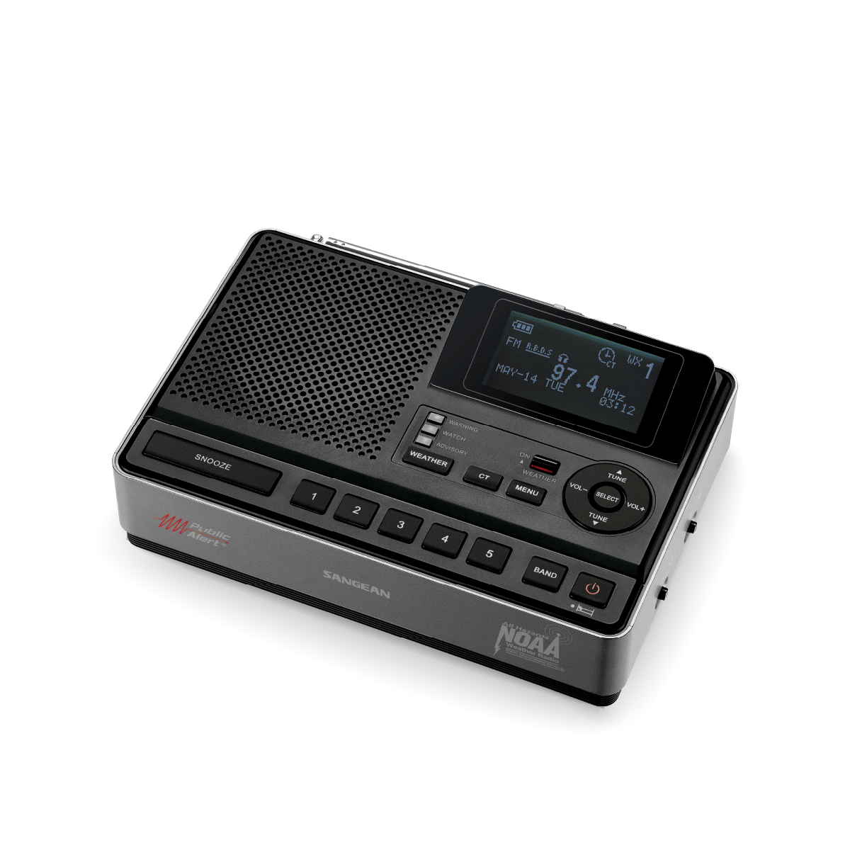 Sangean CL-100 S.A.M.E. Table-Top Weather Hazard Alert with AM / FM-RBDS Alarm Clock NOAA Radio
