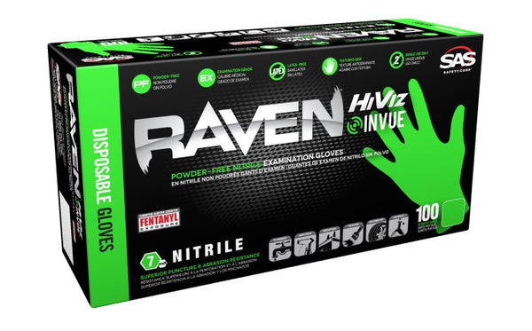 Raven HiViz INVUE- 6mil P/F Nitrile Green Hi-Visibility Glove