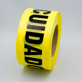 RADNOR™ 3" X 1000' Yellow 1.5 mil Polyethylene PrimeGuard® Barricade Tape "CAUTION CUIDADO"