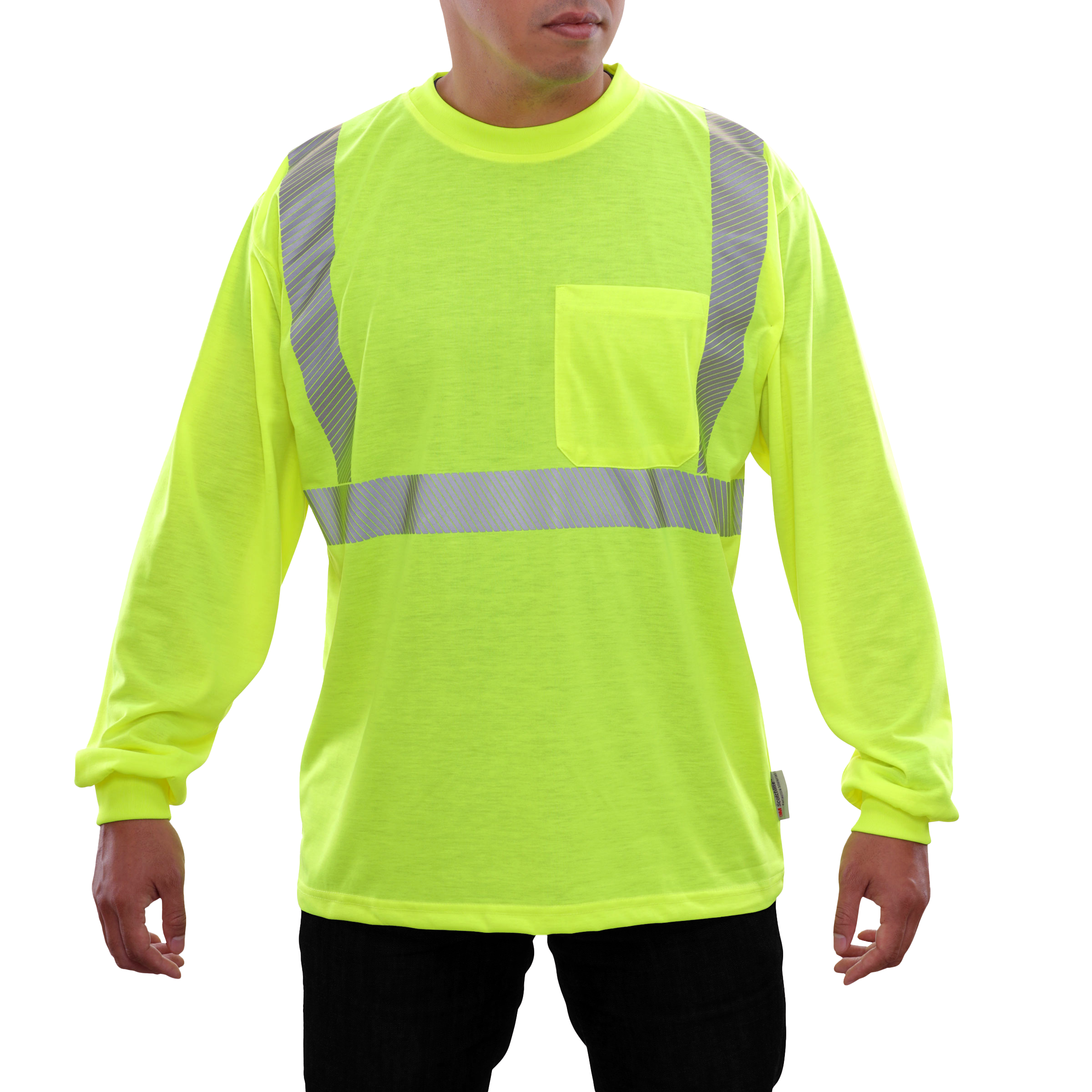 Reflective Apparel High Visibility Pocket Shirt Long Sleeve Lime Jersey Comfort Trim by 3M