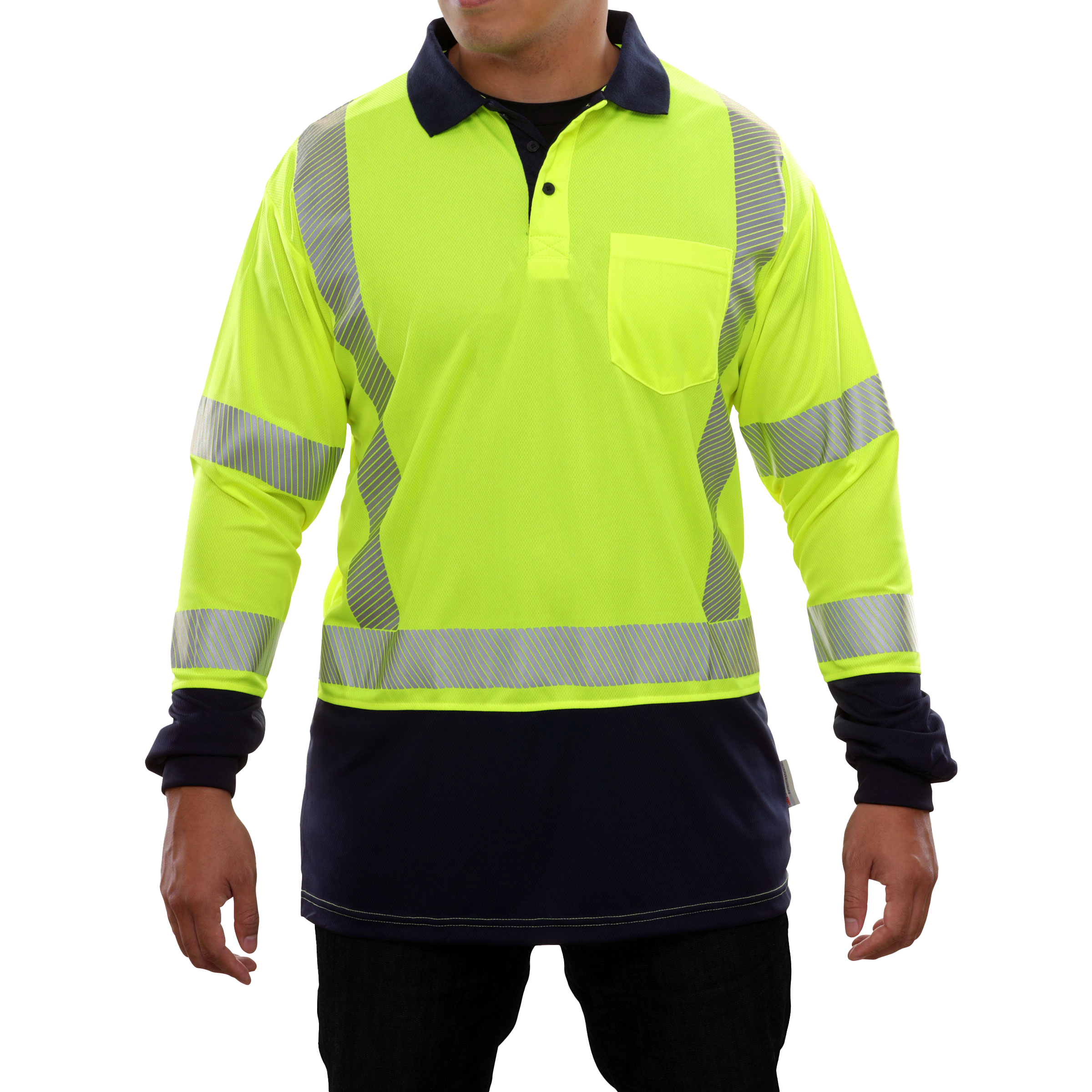 Reflective Apparel High Visibility Polo Shirt Long Sleeve Lime/Navy Birdseye