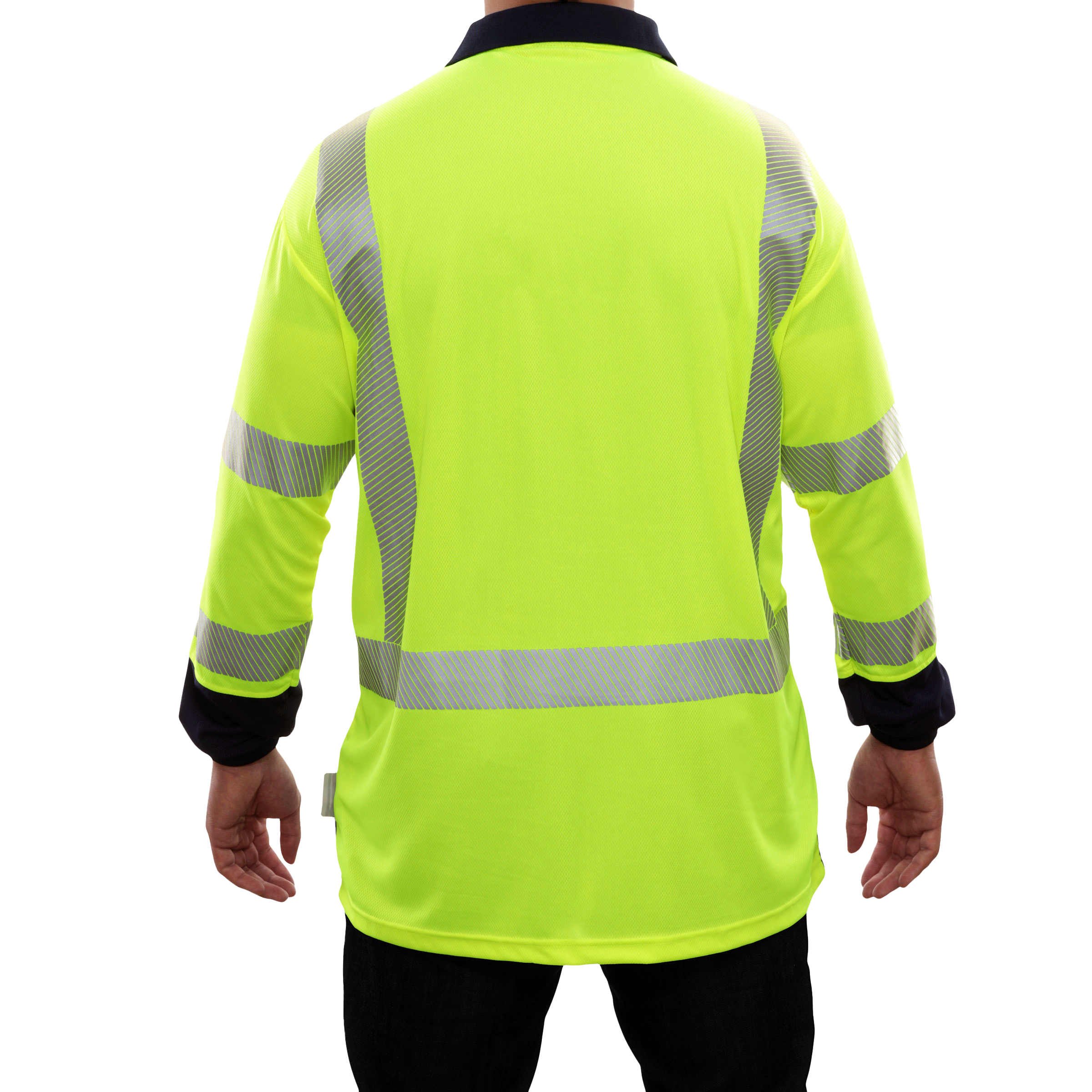 Reflective Apparel High Visibility Polo Shirt Long Sleeve Lime/Navy Birdseye