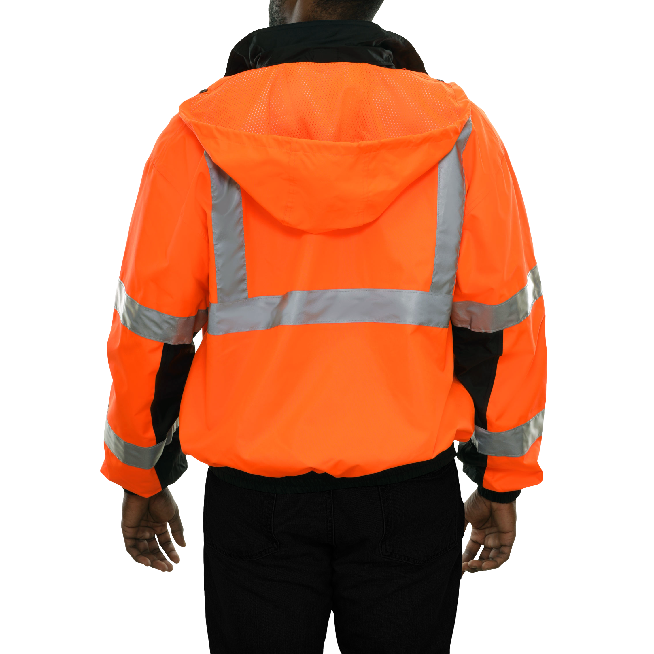 Safety Jacket Hi Vis Bomber Zip-Out Liner Breathable Waterproof Orange & Black