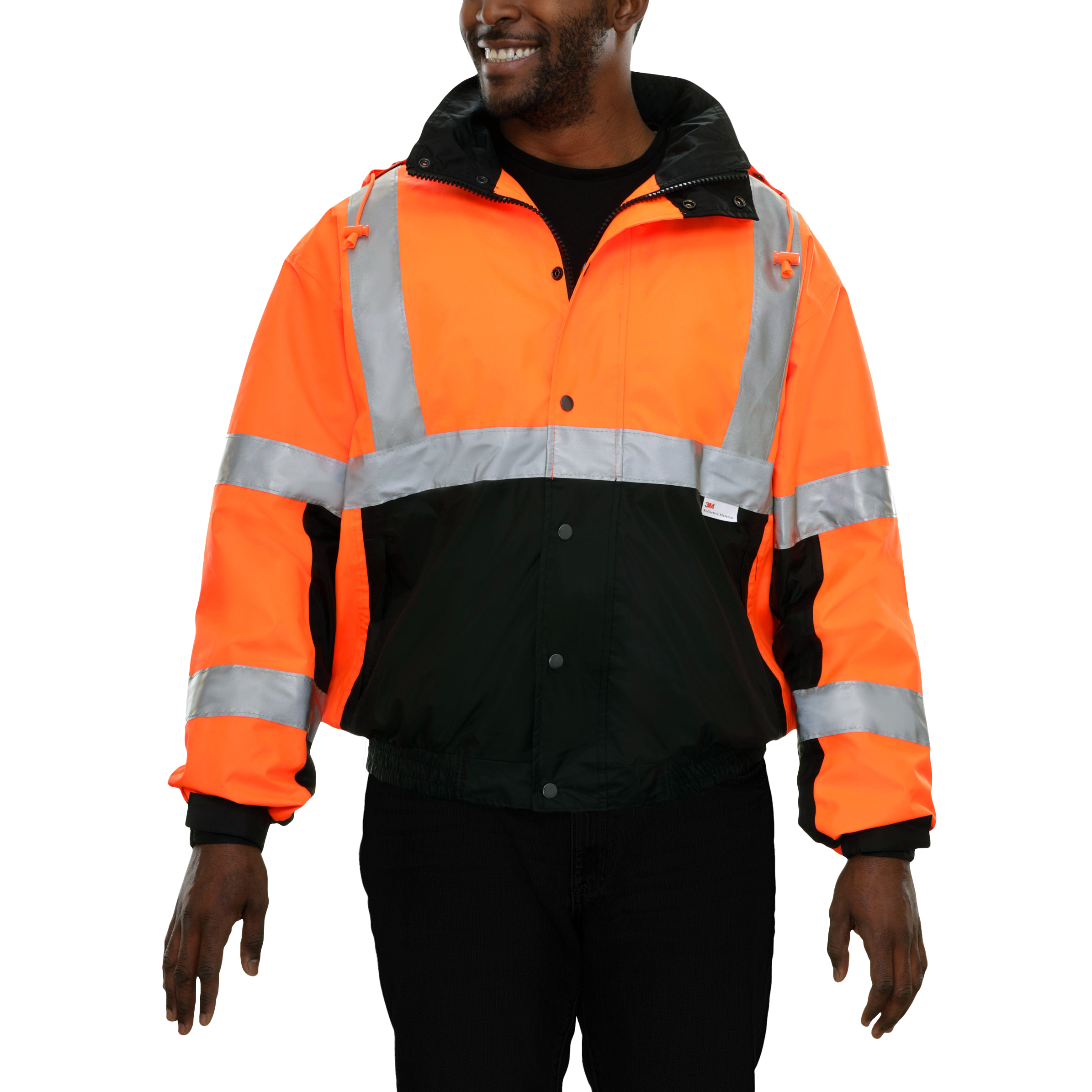 Safety Jacket Hi Vis Bomber Zip-Out Liner Breathable Waterproof Orange & Black