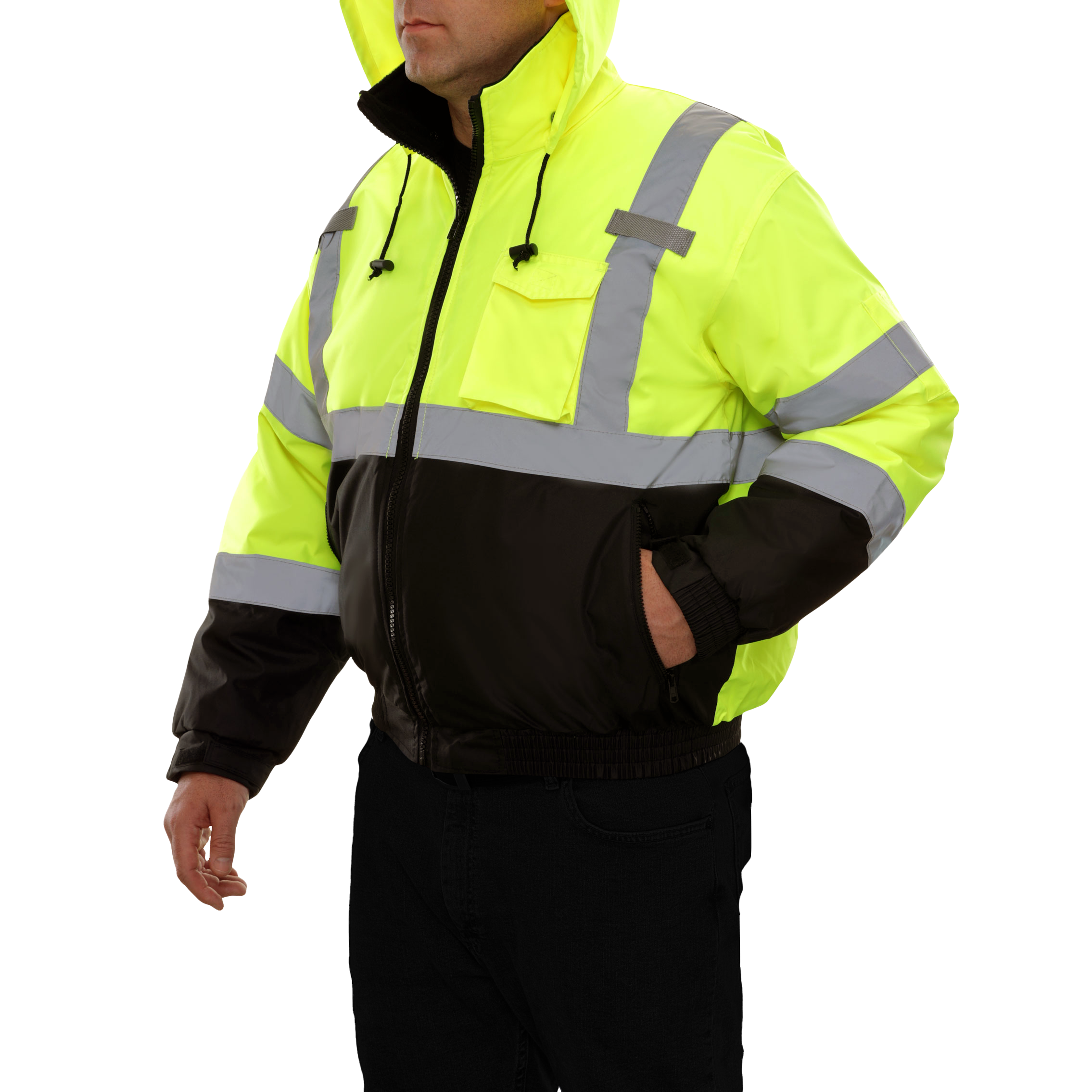 Safety Jacke Hi Vis Bomber Adjustable Hood Waterproof