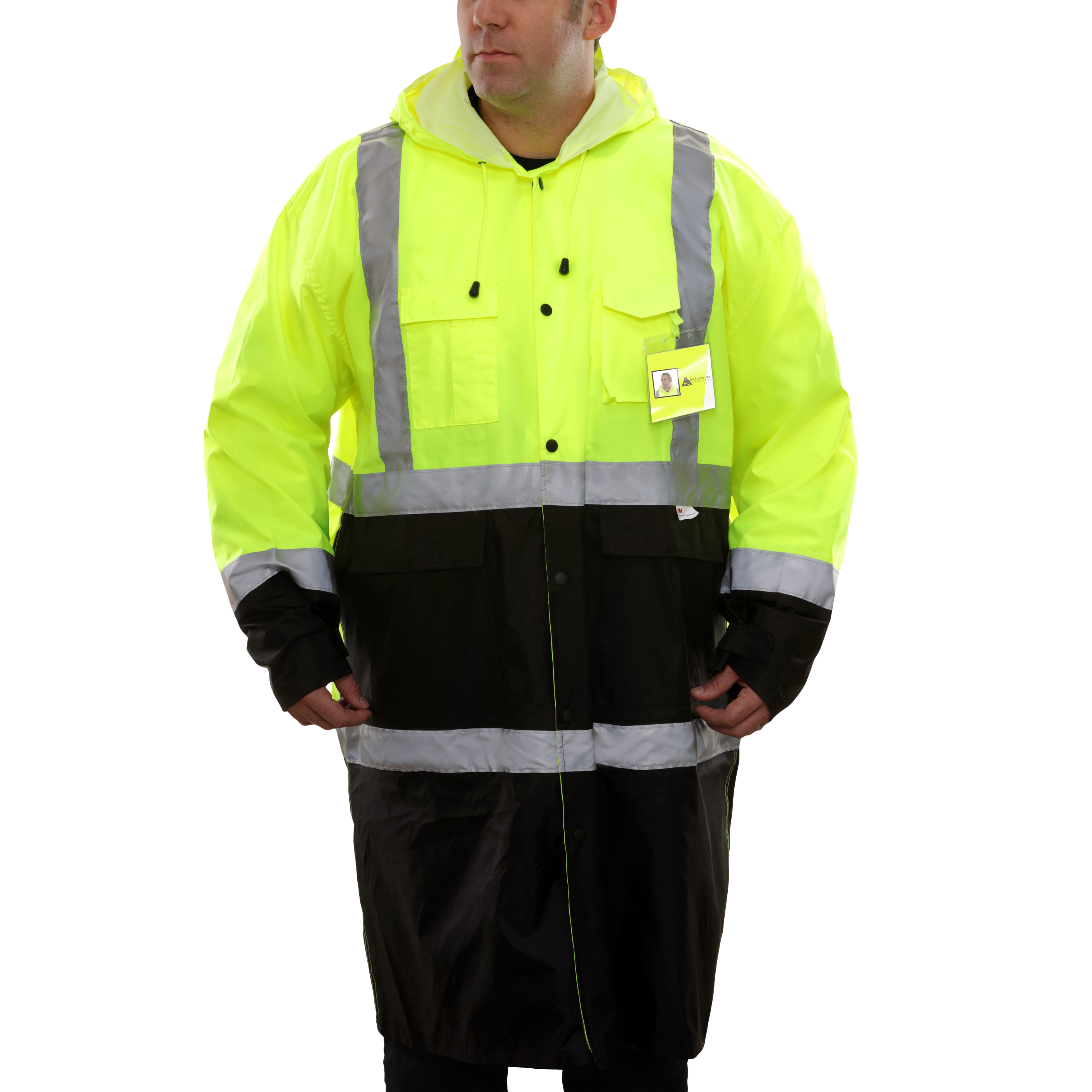 Safety Rain Trench Lightweight Waterproof Hi Vis 2-Tone Adjustable Hood