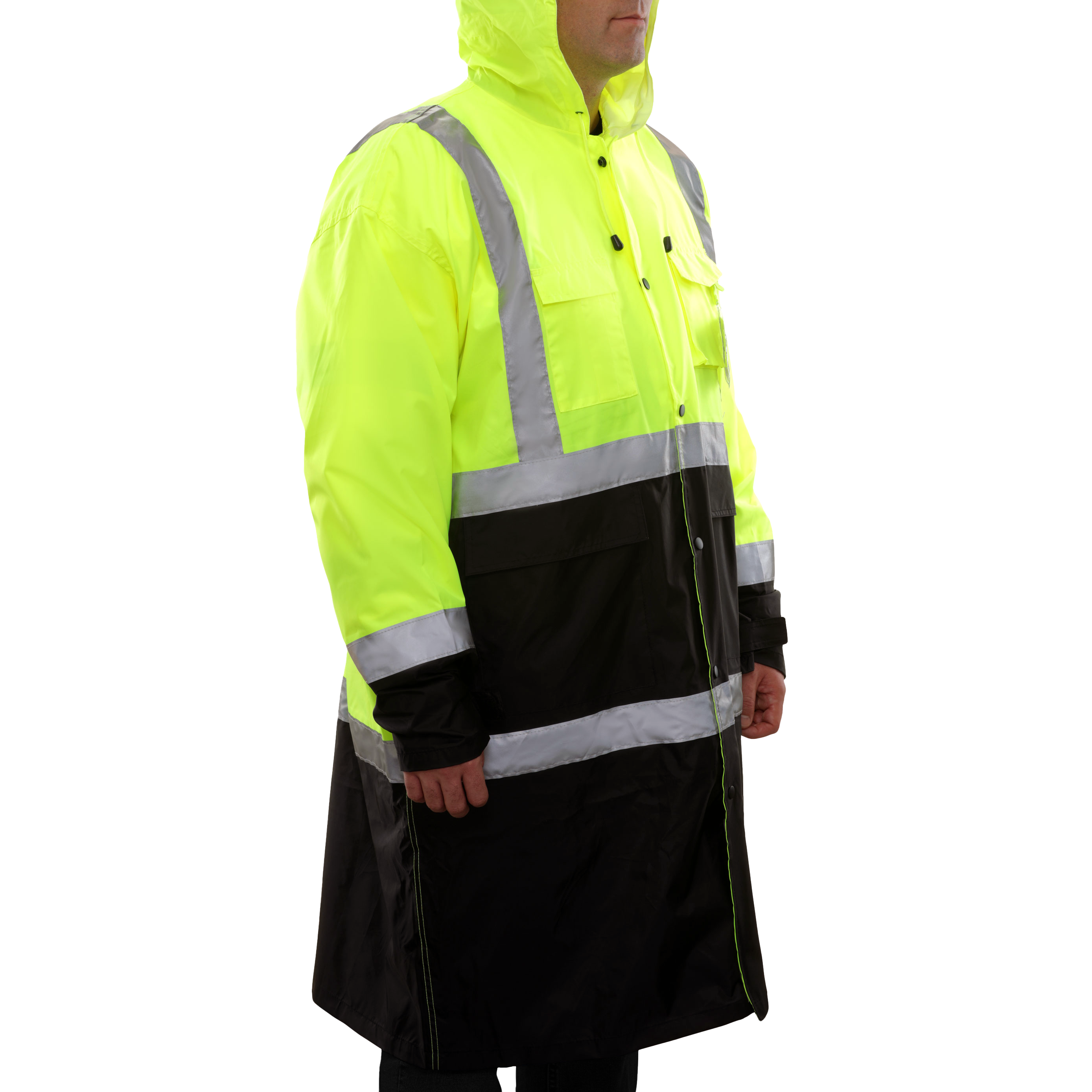 Safety Rain Trench Lightweight Waterproof Hi Vis 2-Tone Adjustable Hood
