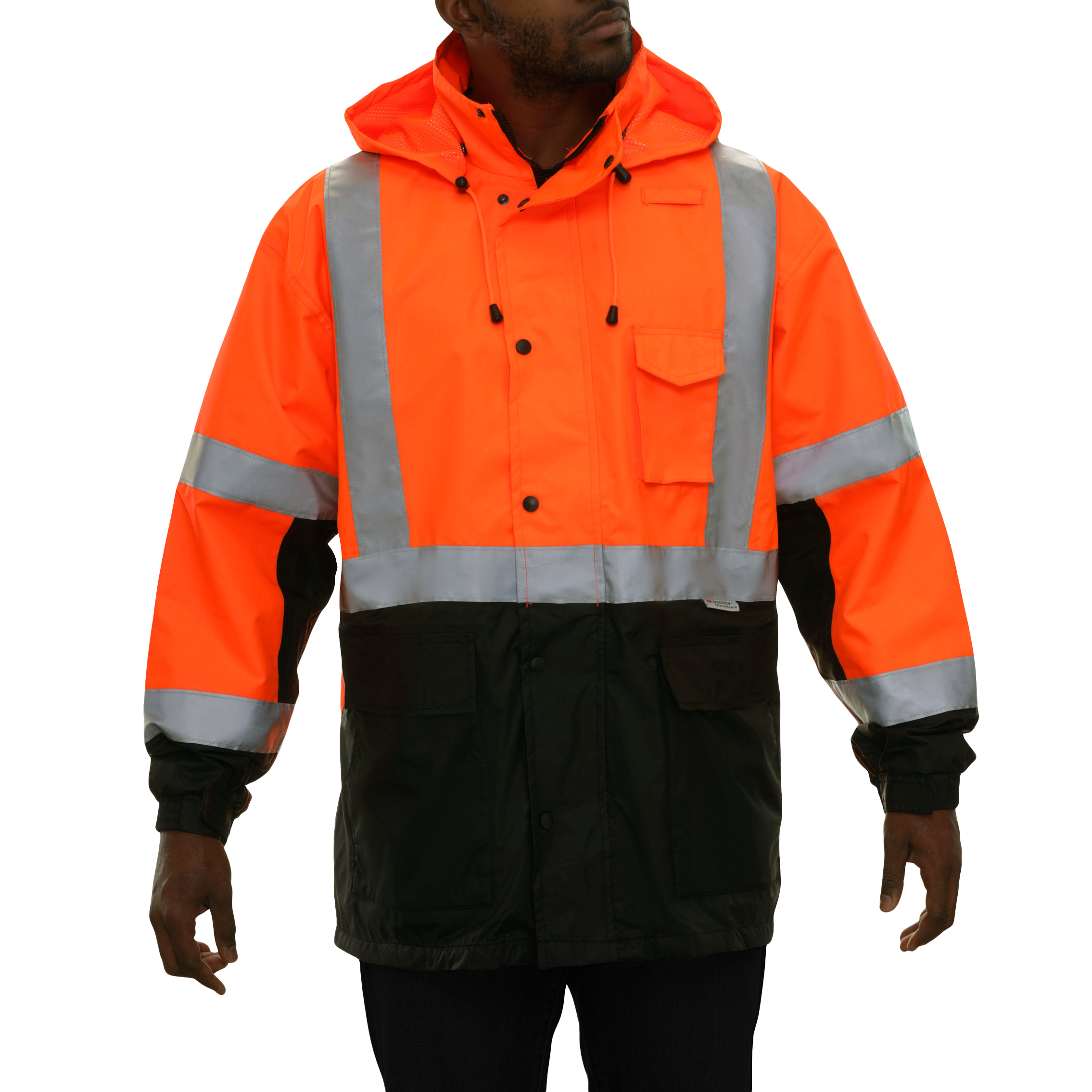 Safety Jacket Hi Vis Parka Breathable Waterproof Hooded 2-Tone Orange