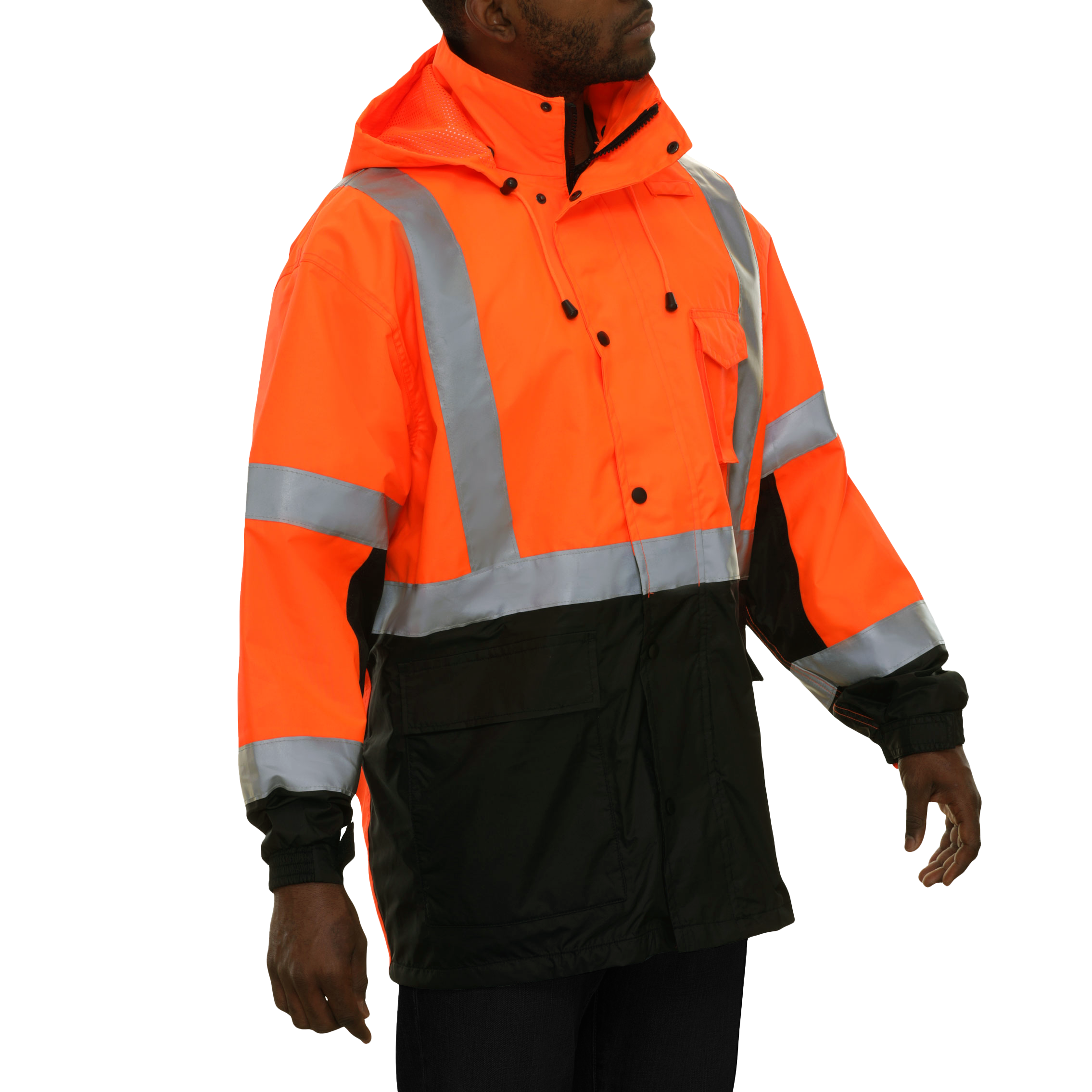 Safety Jacket Hi Vis Parka Breathable Waterproof Hooded 2-Tone Orange