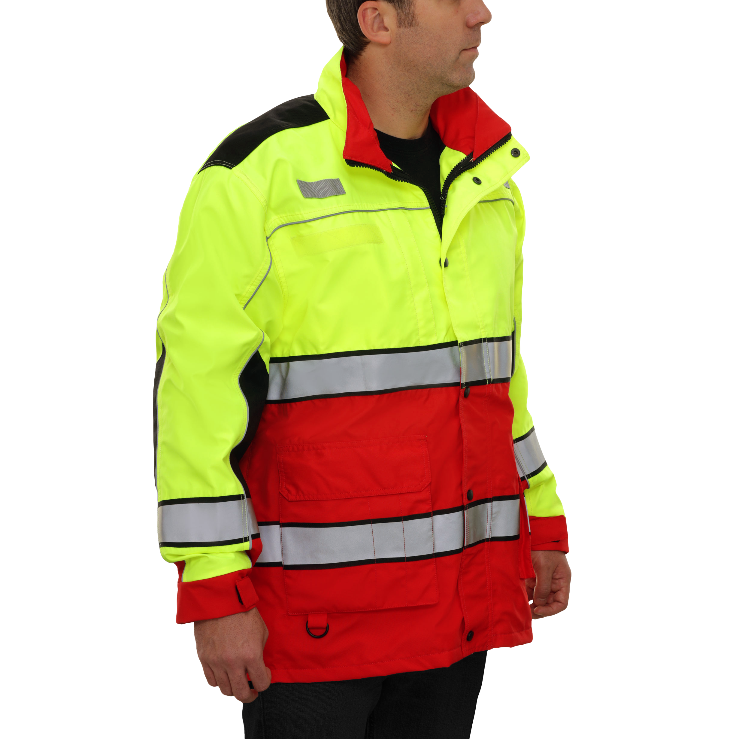 Safety Jacket Hi Vis Responder Parka Waterproo 2-Tone Lime & Red