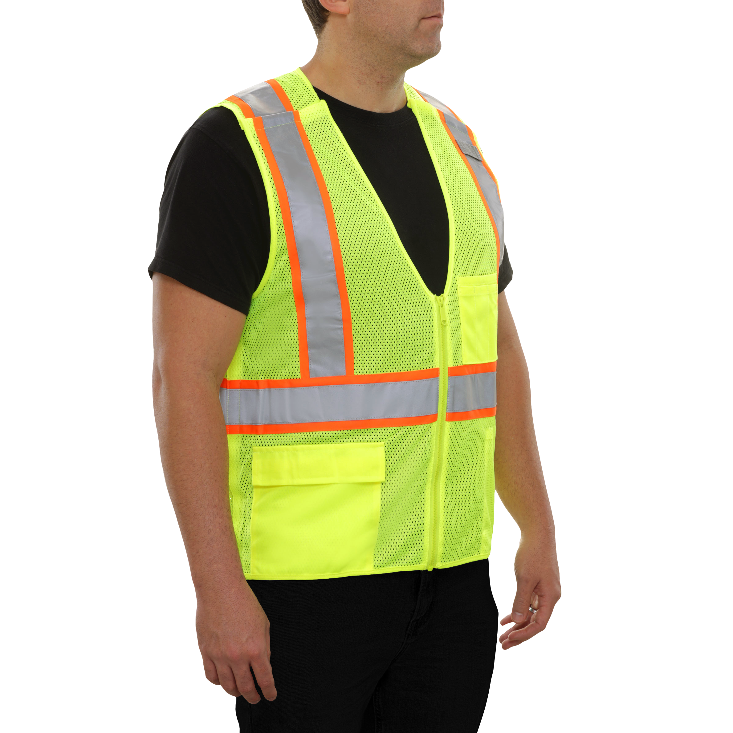 Safety Vest Hi Vis Vest 5pt Breakaway X-Back Zip Lime Mesh DOT