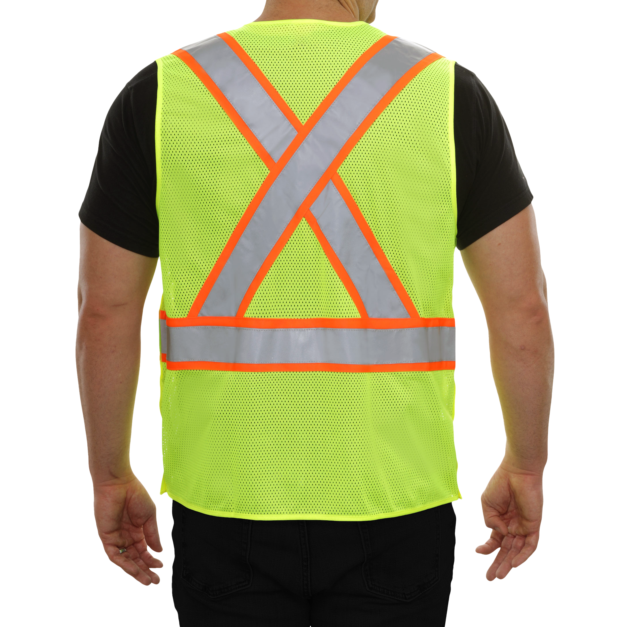 Safety Vest Hi Vis Vest 5pt Breakaway X-Back Zip Lime Mesh DOT