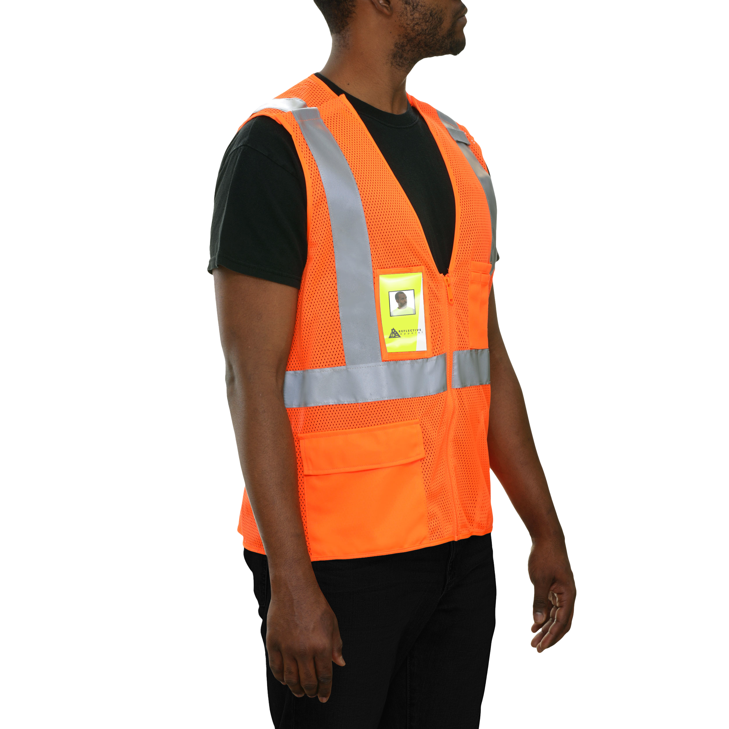 Safety Vest Hi Vis Vest Clear ID Pocket 5pt Breakaway Orange Zip Mesh