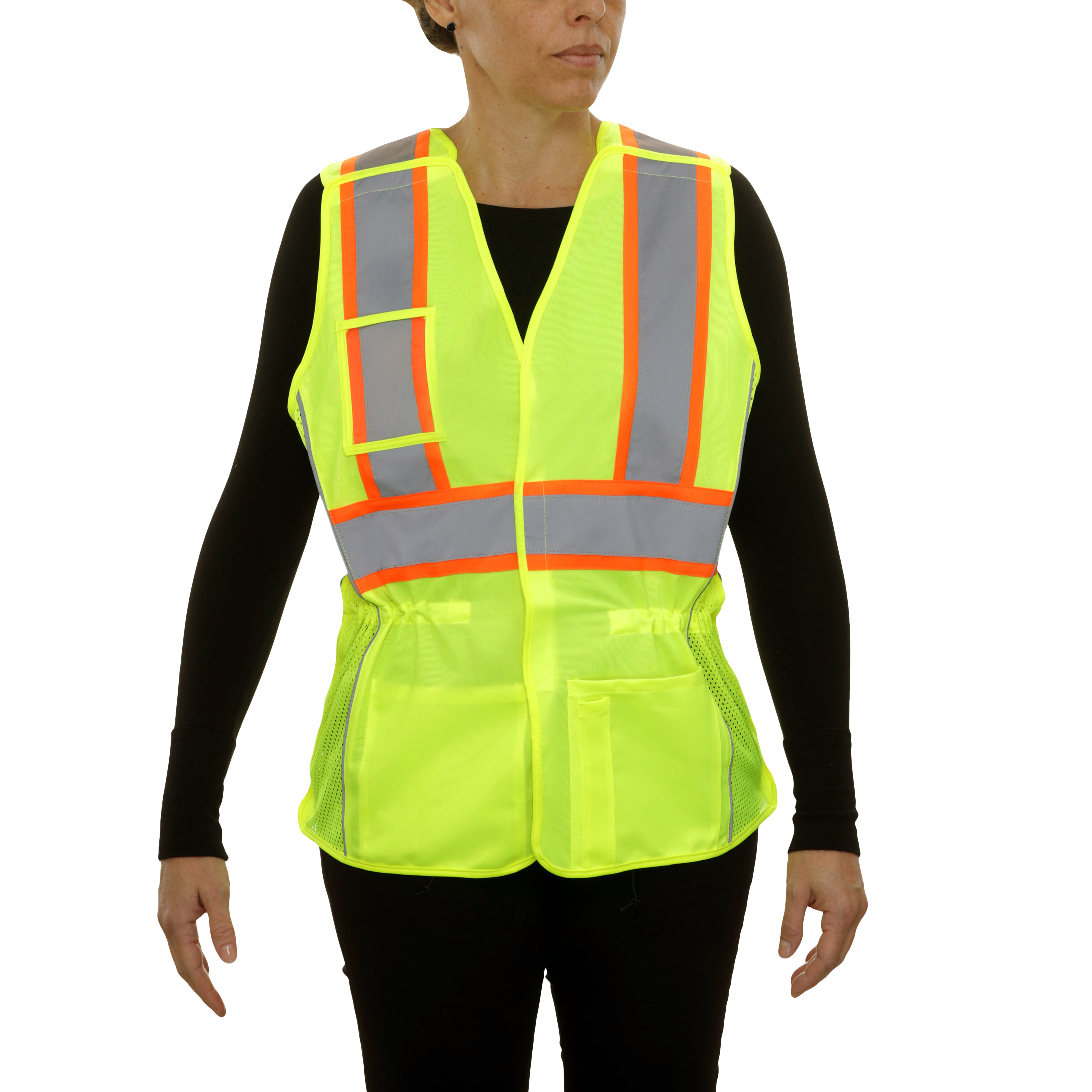 Women's Safety Vest Hi Vis Vest 5pt Breakaway X-Back Lime Mesh DOT
