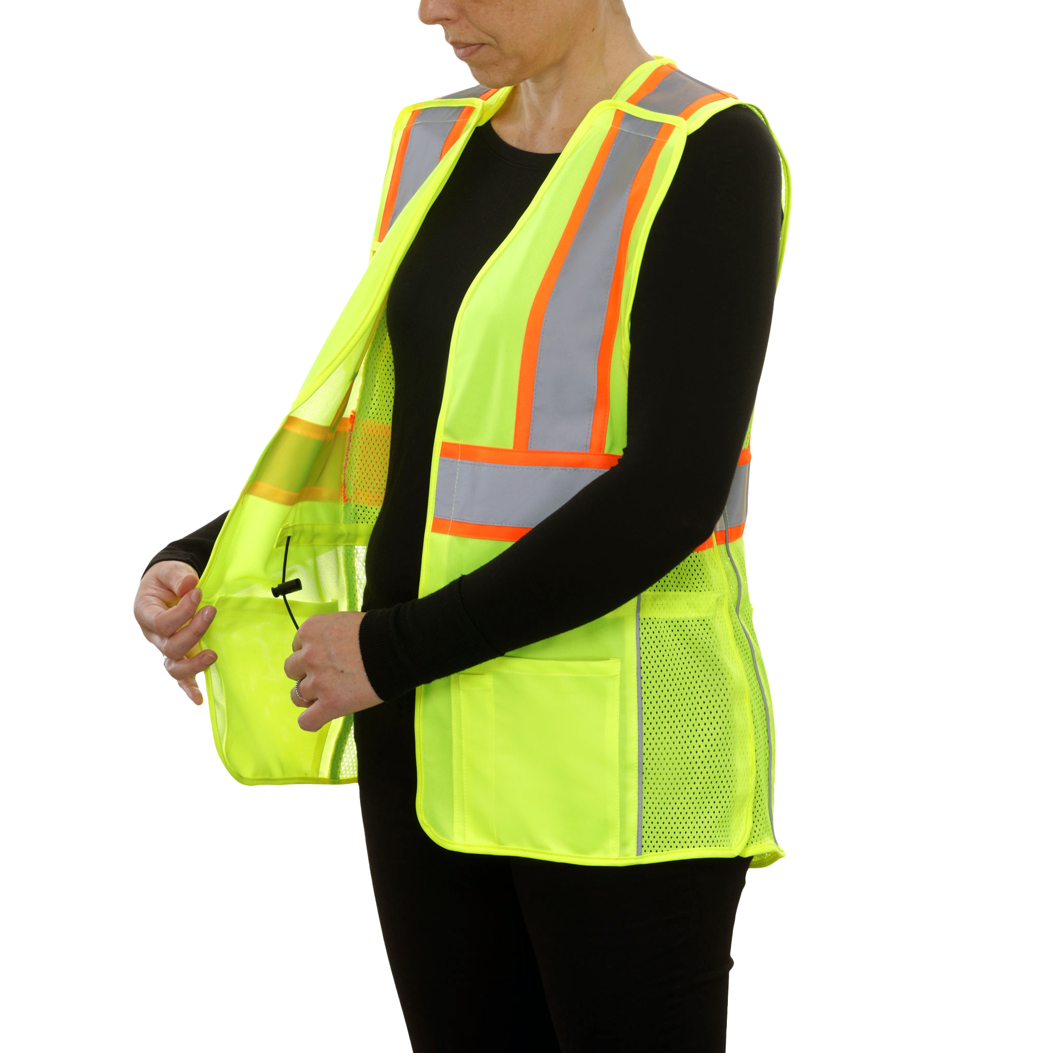 Women's Safety Vest Hi Vis Vest 5pt Breakaway X-Back Lime Mesh DOT