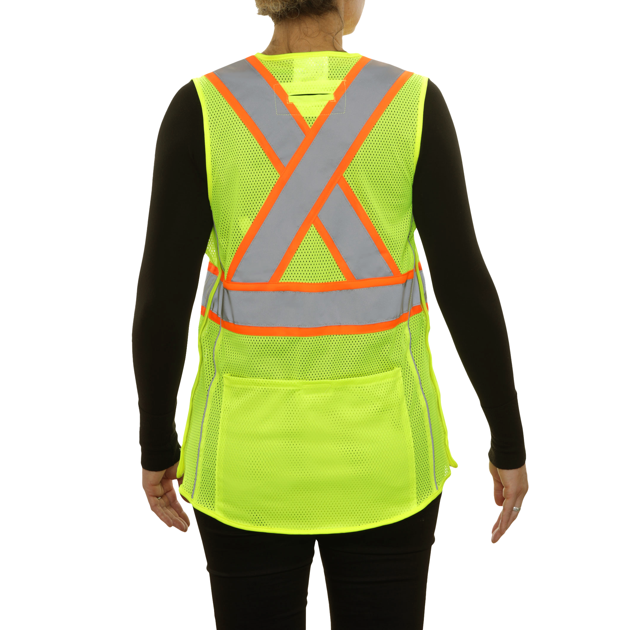 Women's Safety Vest Hi Vis Vest 5pt Breakaway X-Back Lime Mesh DOT
