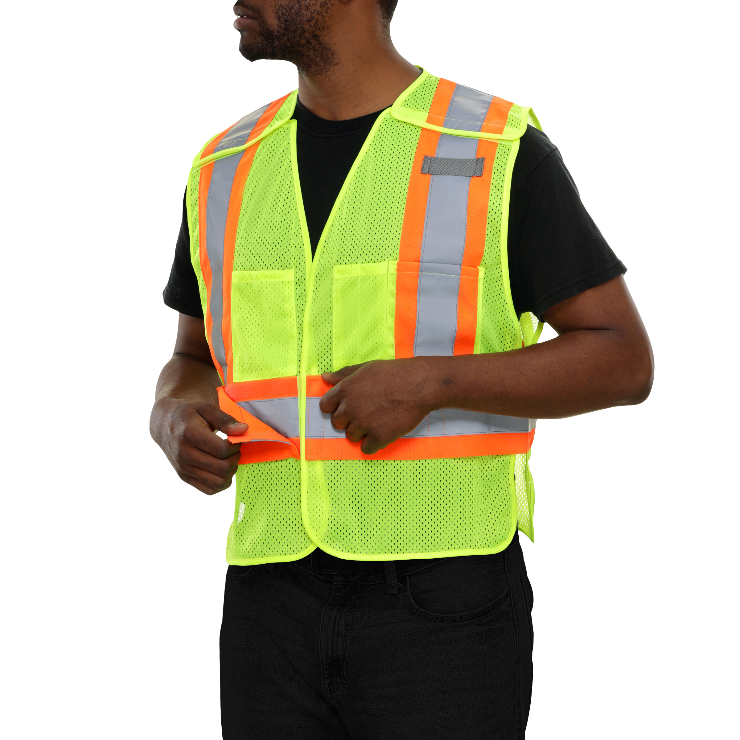 Safety Vest Hi Vis Vest 5pt Breakaway X-Back Lime Mesh w/D-Ring
