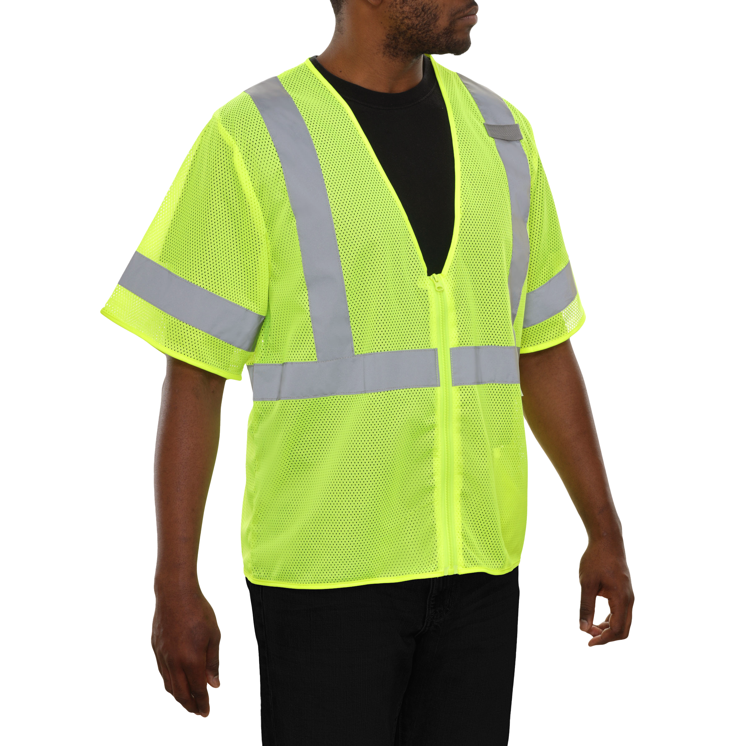 Economy Safety Vest Hi Vis Vest Pocketed Zip Mesh ANSI 3