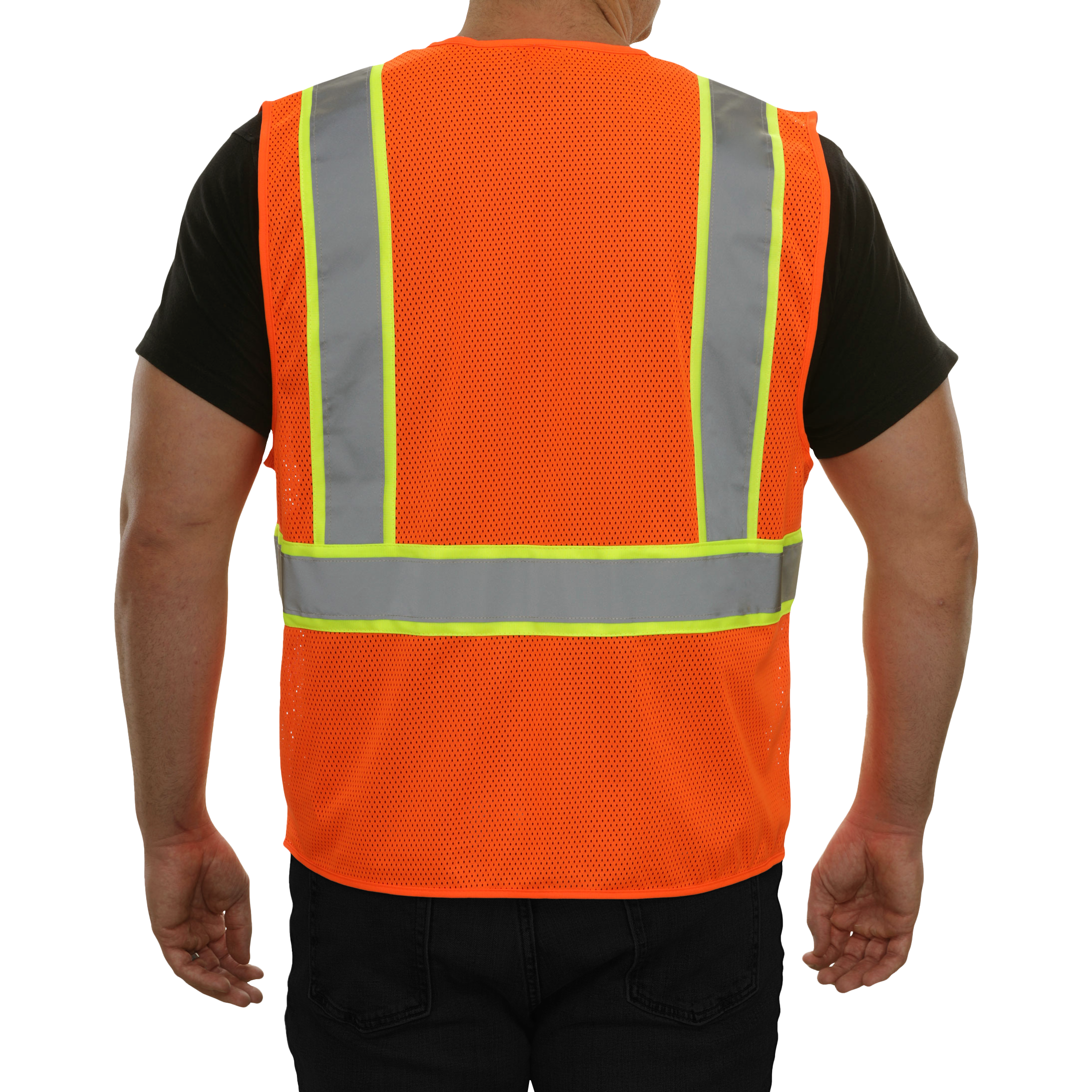 Economy Safety Vest Hi Vis Orange Vest Zip Mesh Contrasting Tape ANSI 2