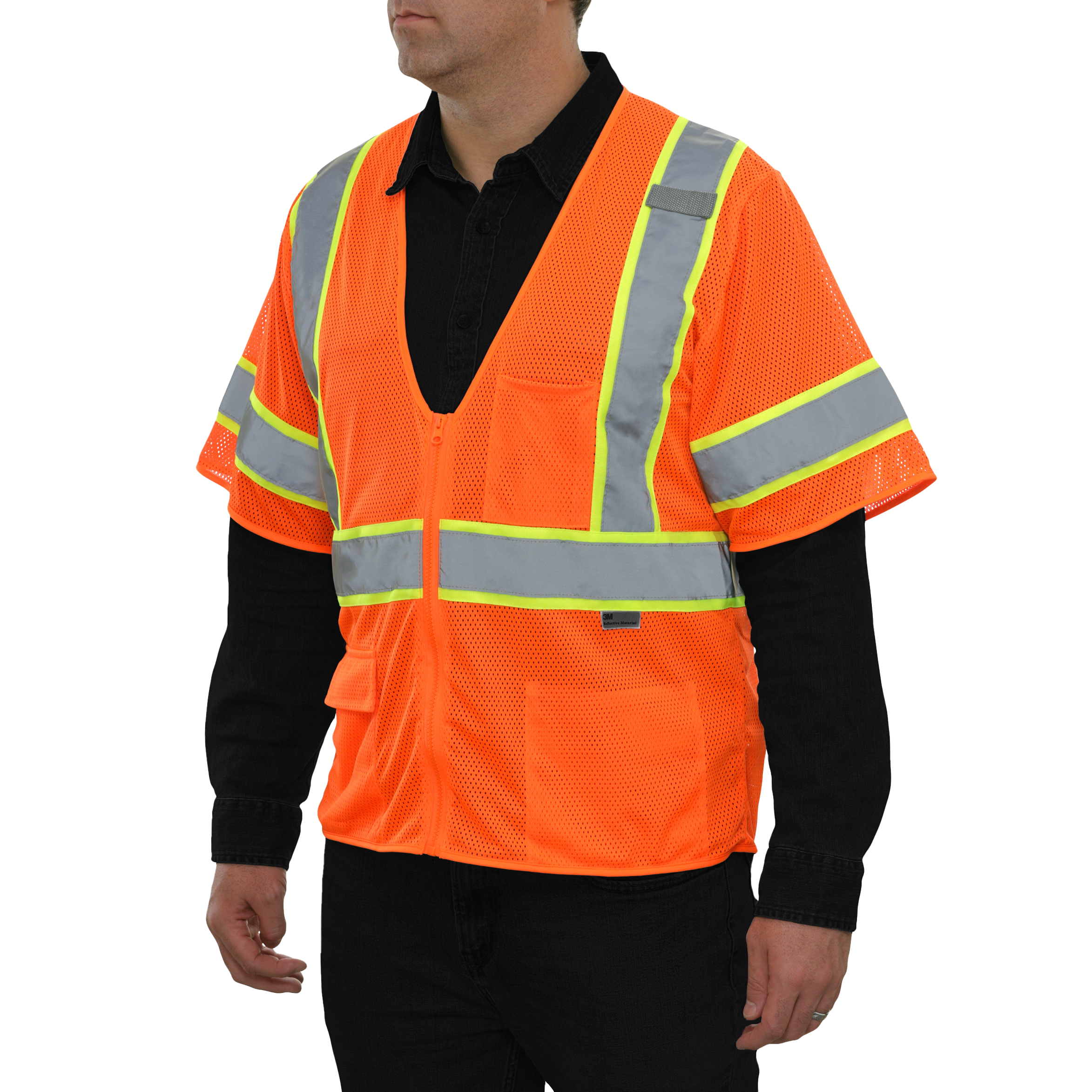 Economy Safety Vest Hi Vis Orange Vest Zip Mesh Contrasting Tape ANSI 3