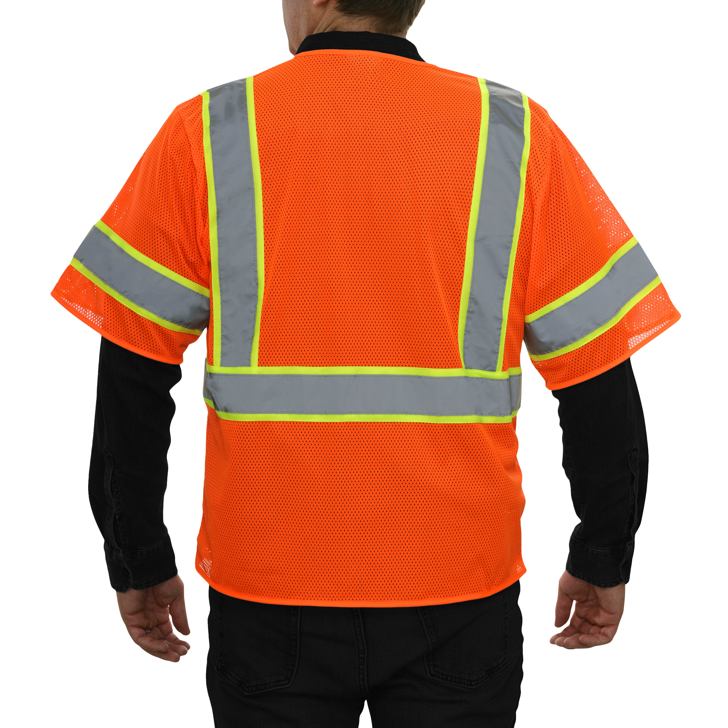 Economy Safety Vest Hi Vis Orange Vest Zip Mesh Contrasting Tape ANSI 3