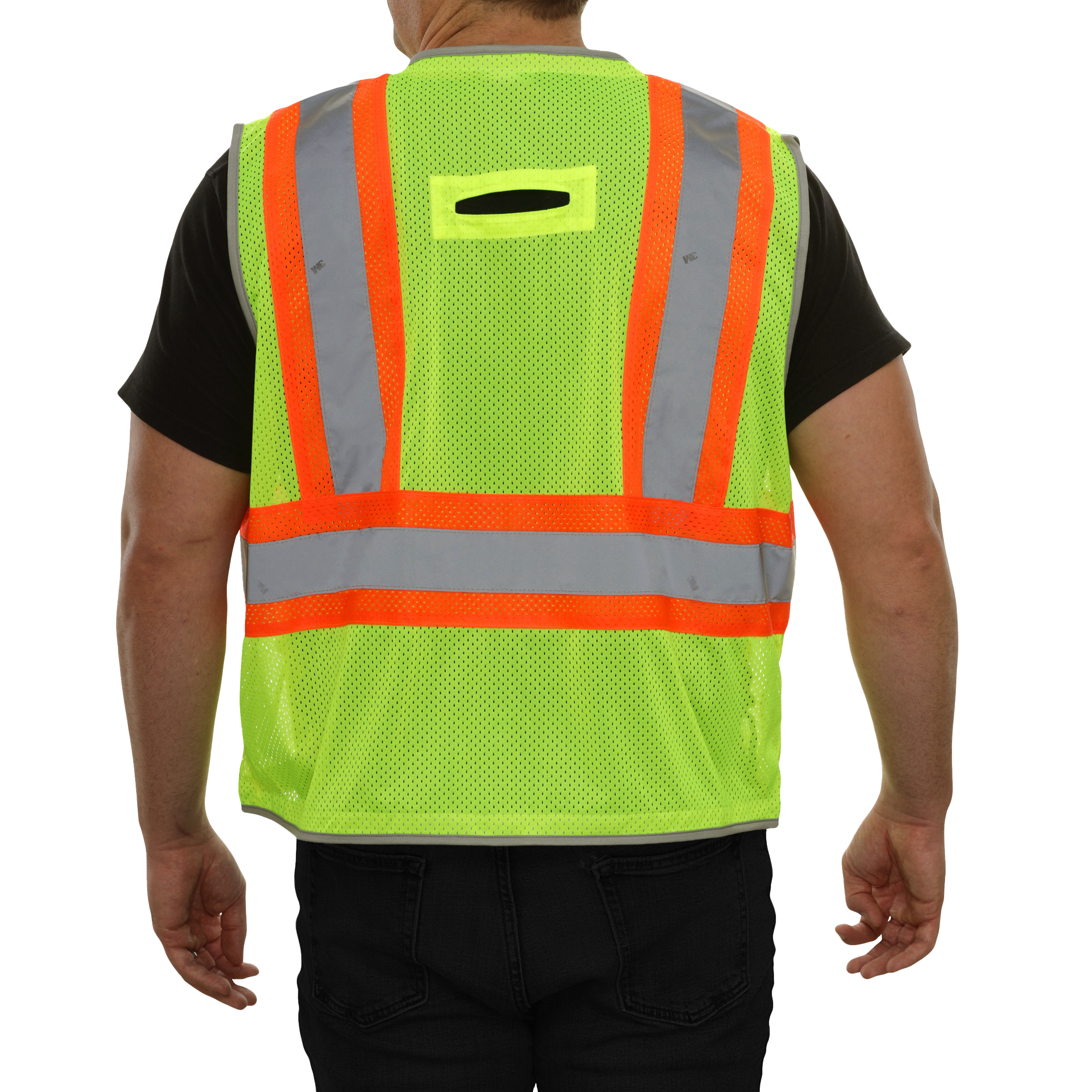 Multi-Pocket Safety Vest Hi-Vis Mesh Vest Surveyor Contrasting Trim