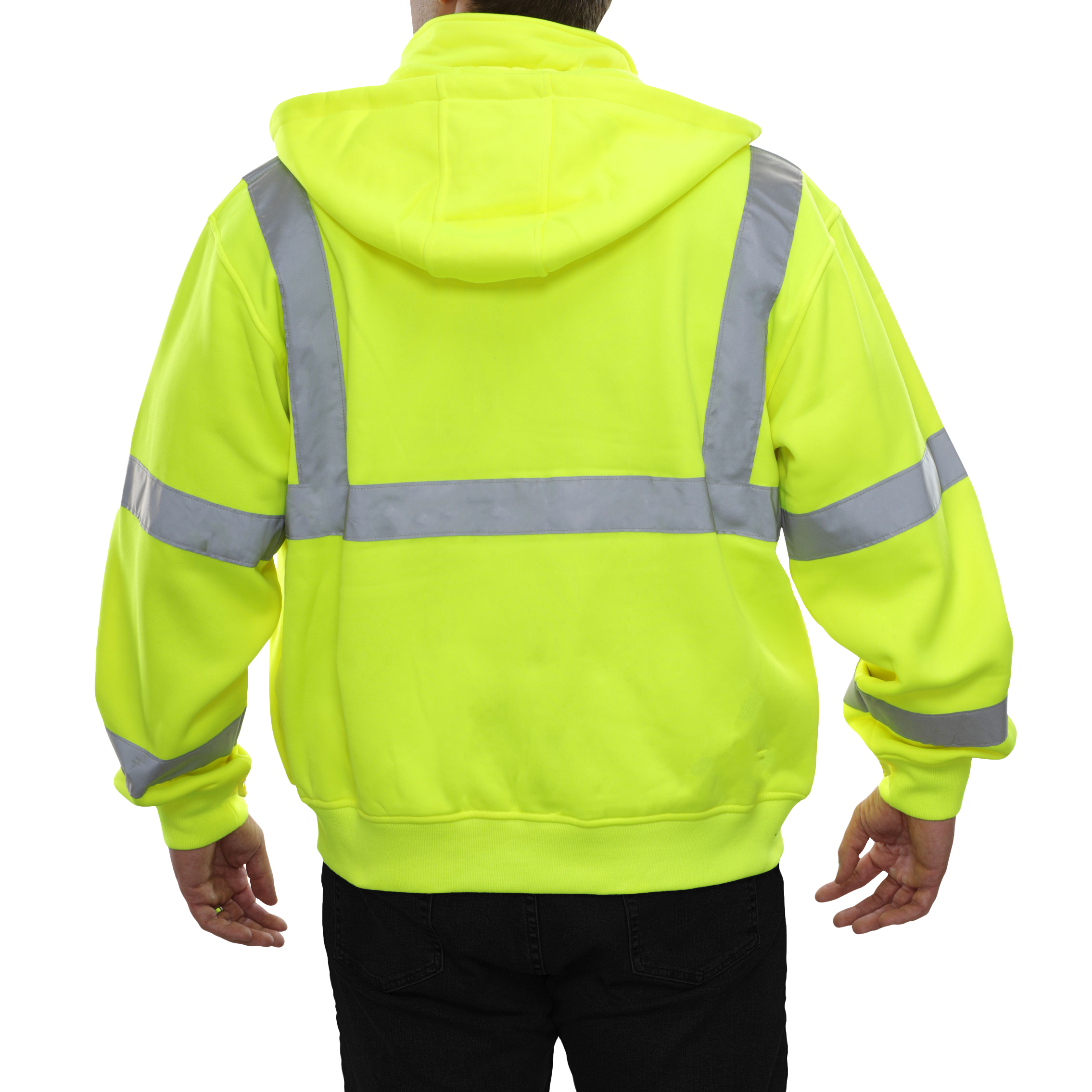 Safety Sweatshirt Hi Vis Full Zip Lime Removeable Hood 10.5oz