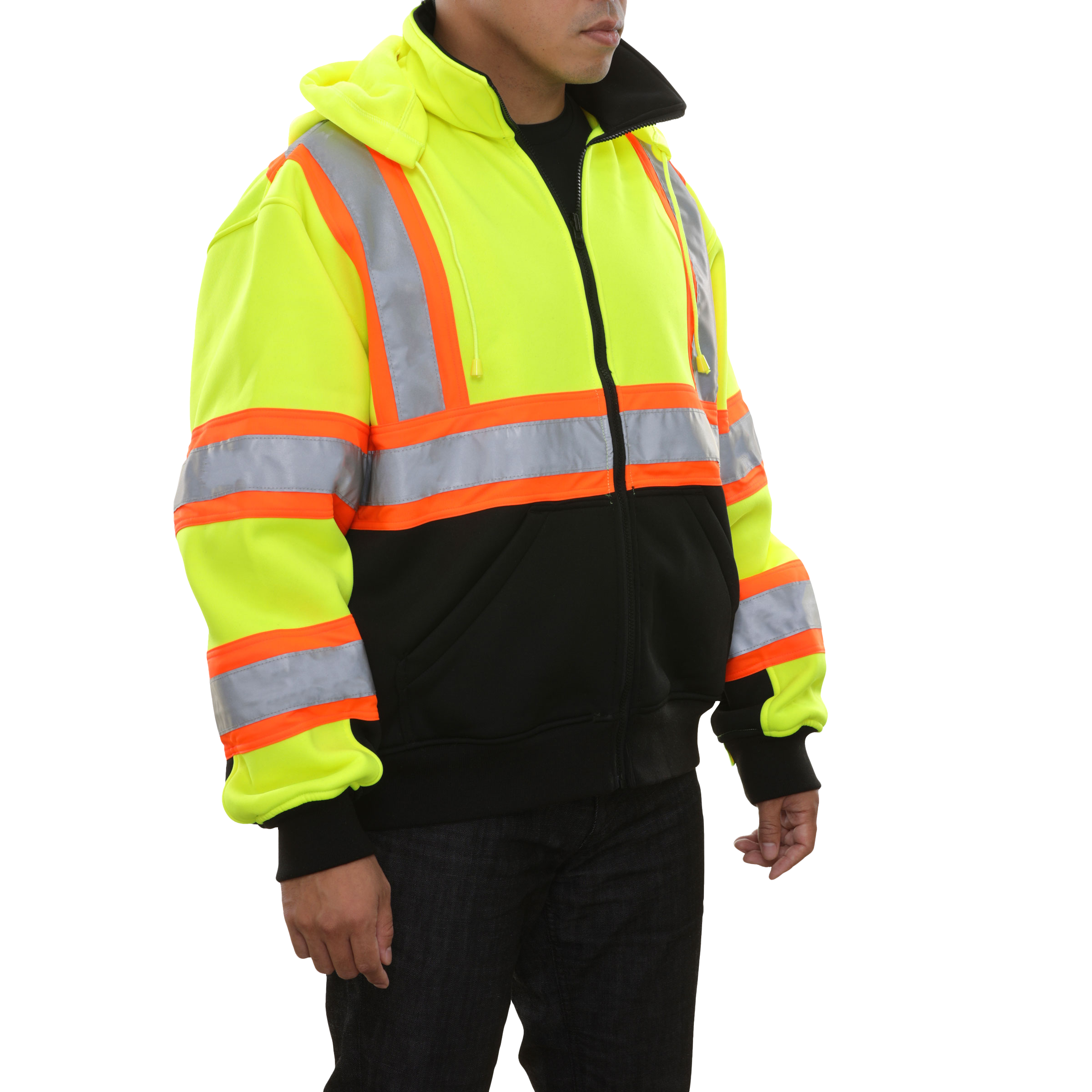 Safety Sweatshirt Hi Vis Full Zip 2-Tone Contrasting X-Back Removeable Hood