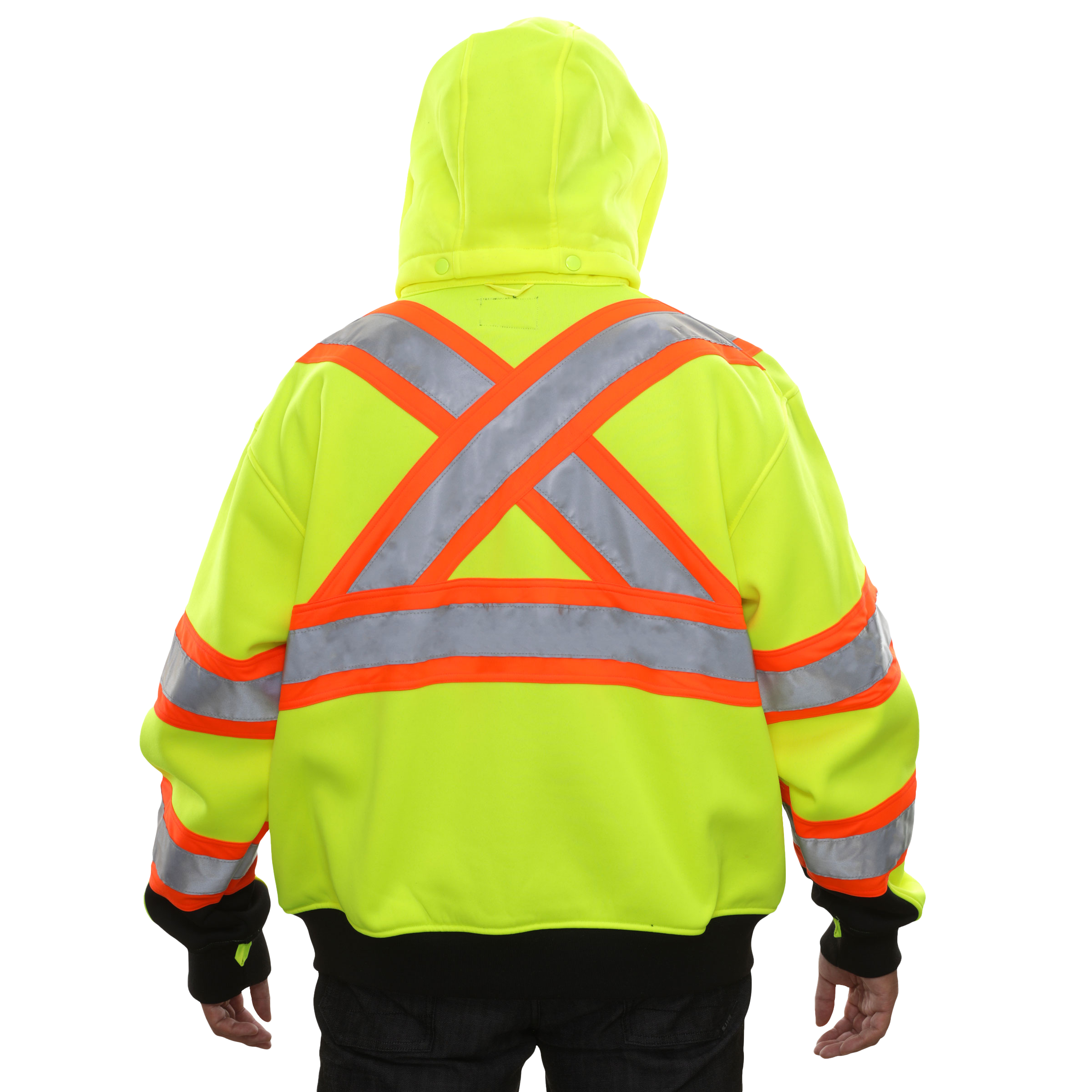 Safety Sweatshirt Hi Vis Full Zip 2-Tone Contrasting X-Back Removeable Hood