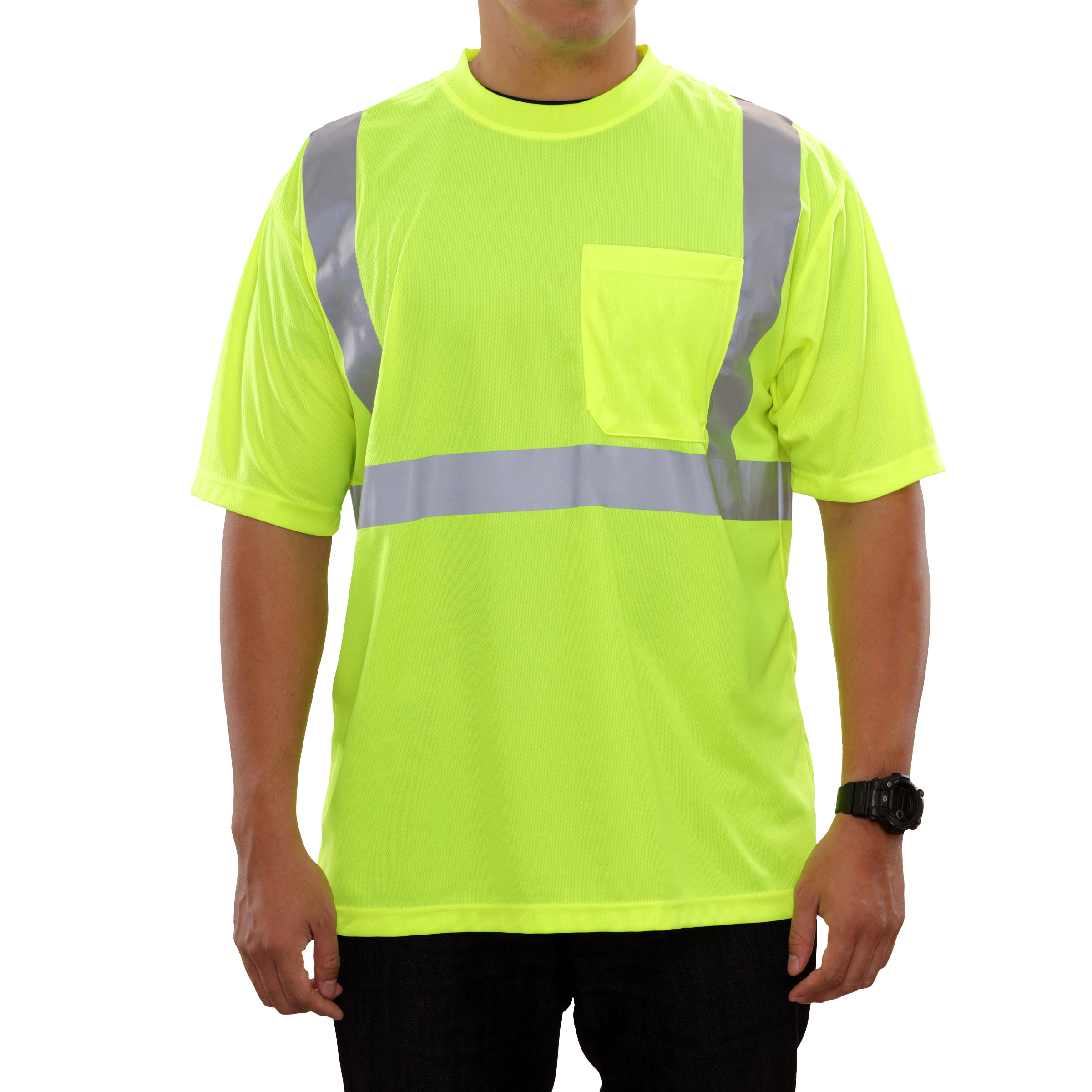 Reflective Apparel High Visibility Safety Pocket Shirt Lime Birdseye X-Back
