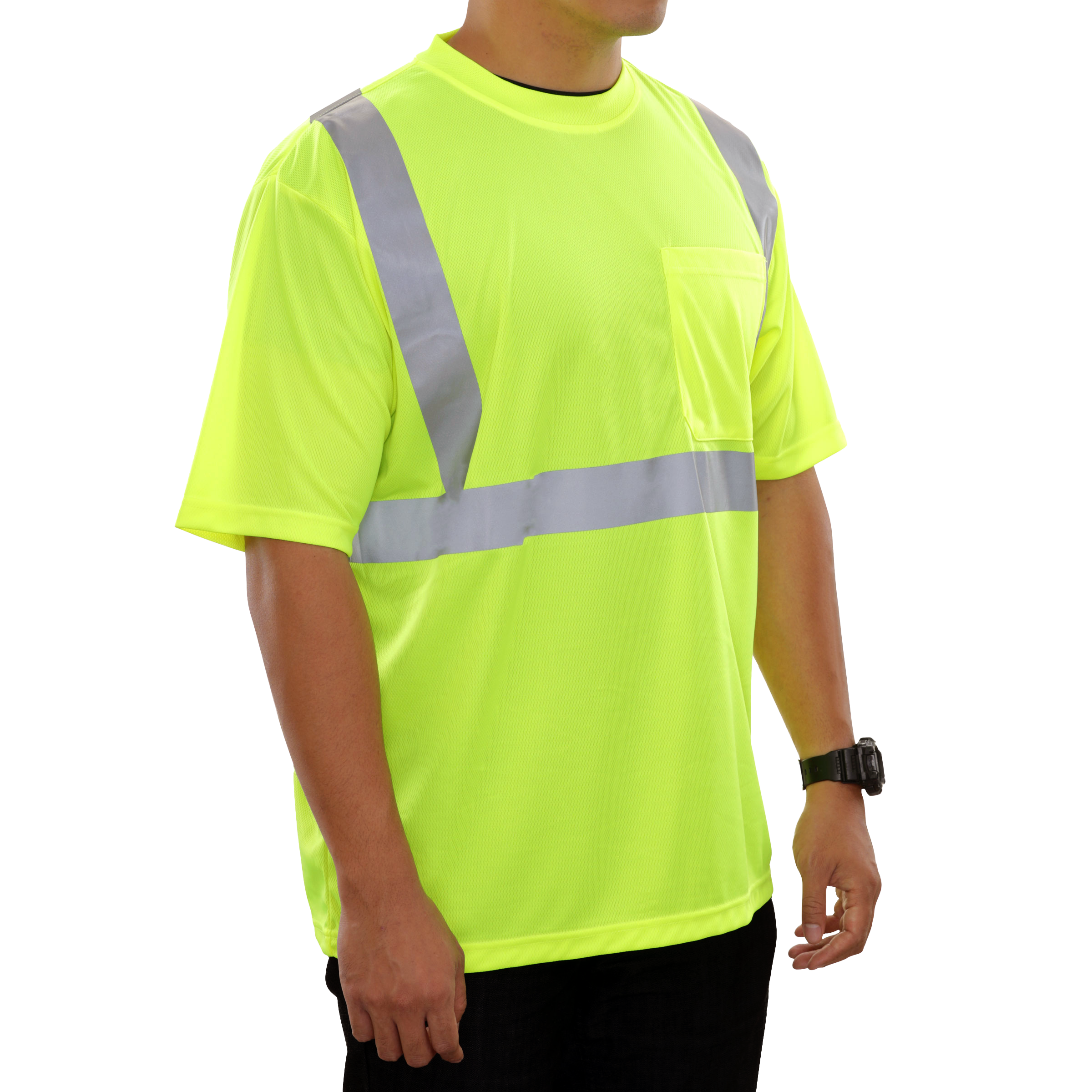 Reflective Apparel High Visibility Safety Pocket Shirt Lime Birdseye X-Back