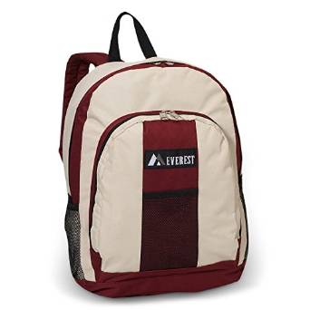 Everest Luggage Backpack with Front and Side Pockets  - Deep Red/Beige