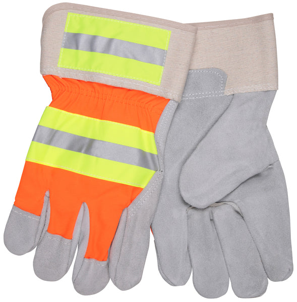 MCR Safety Reflective Leather Palm, Orange Back