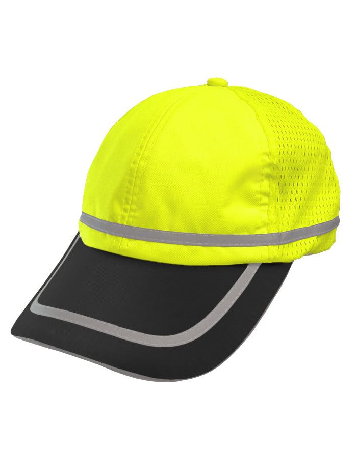 Safety Baseball Hat Hi Vis Cap Adjustable Cotton Sweatband Lime & Black