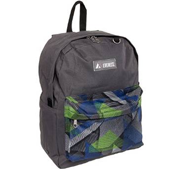 Everest Luggage Classic Backpack - Charcoal Blue Green Pocket