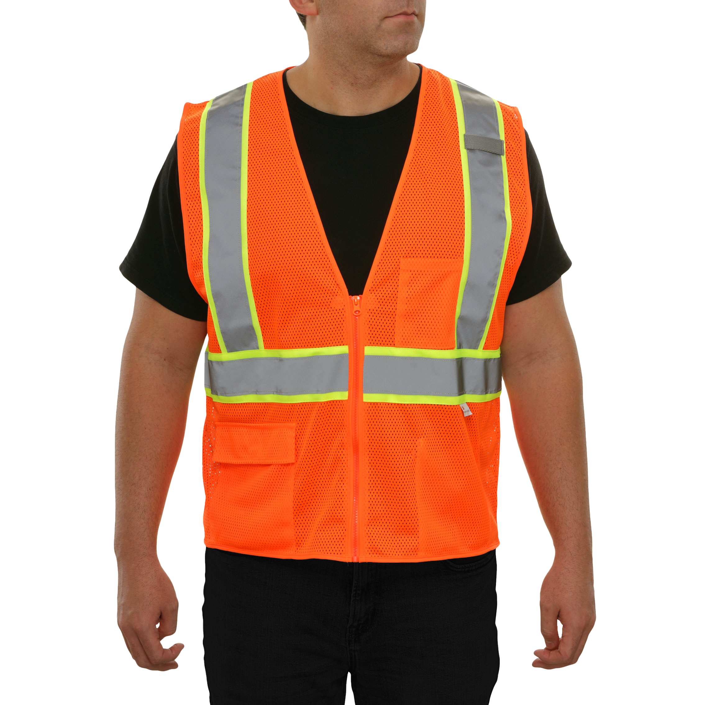 Economy Safety Vest Hi Vis Orange Vest Zip Mesh Contrasting Tape ANSI 2