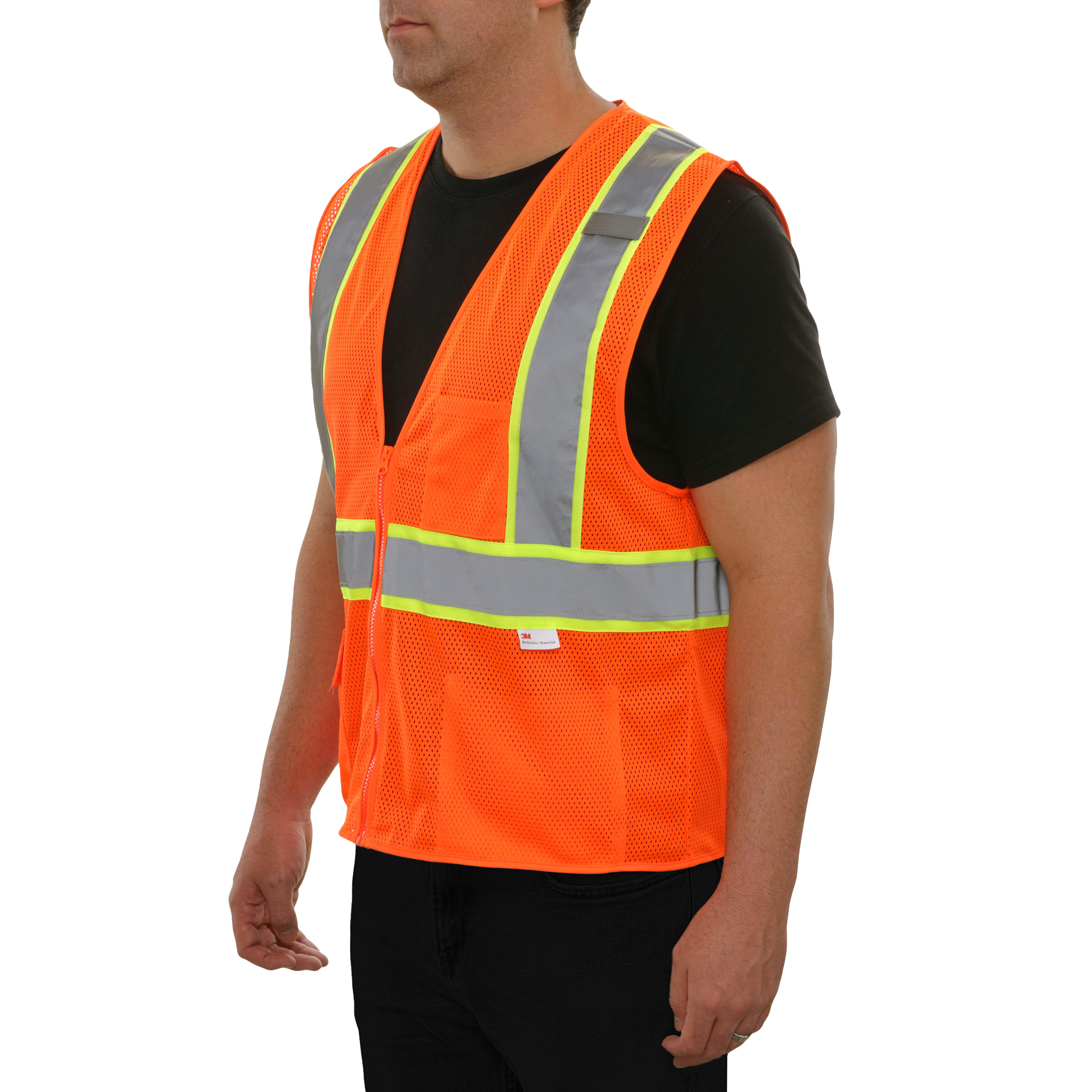Economy Safety Vest Hi Vis Orange Vest Zip Mesh Contrasting Tape ANSI 2
