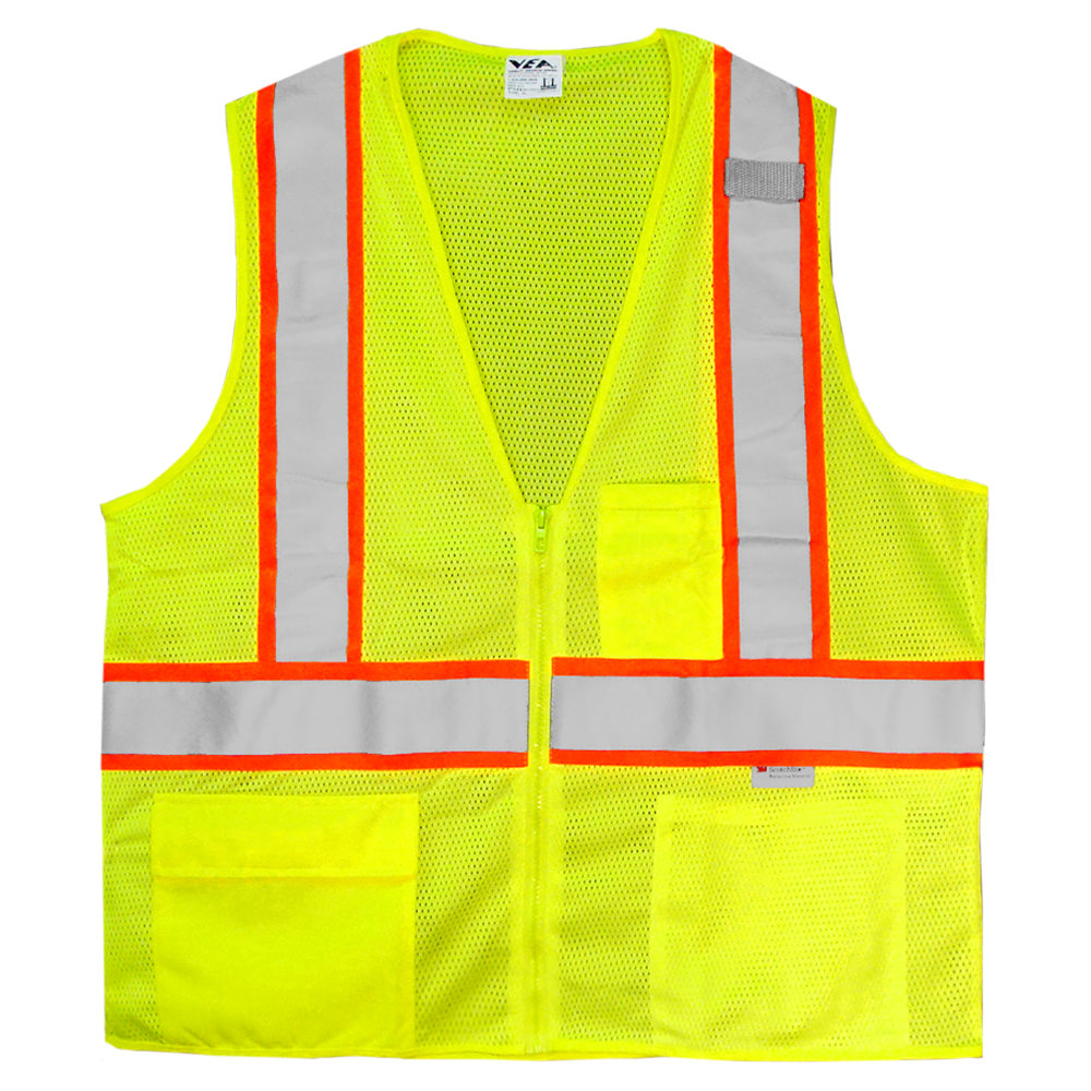 Safety Vest Hi Vis Vest Lime Zippered Mesh Contrasting Trim DOT ANSI 2