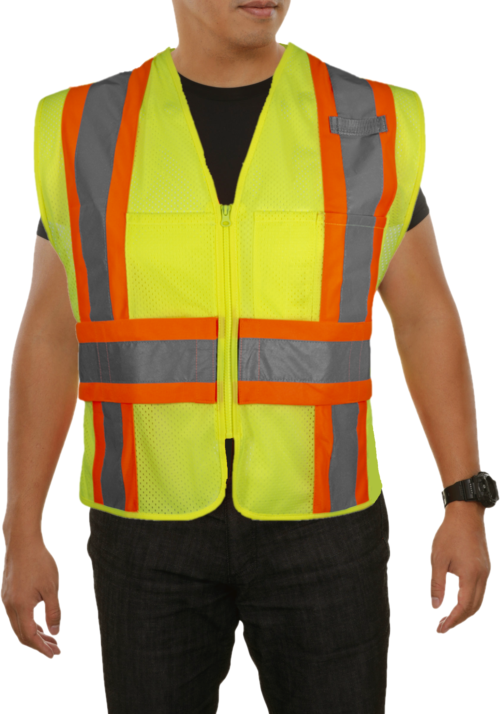 Safety Vest Hi Vis Mesh DOT Contrasting Trim in Orange Adj Side Wraps ANSI 2