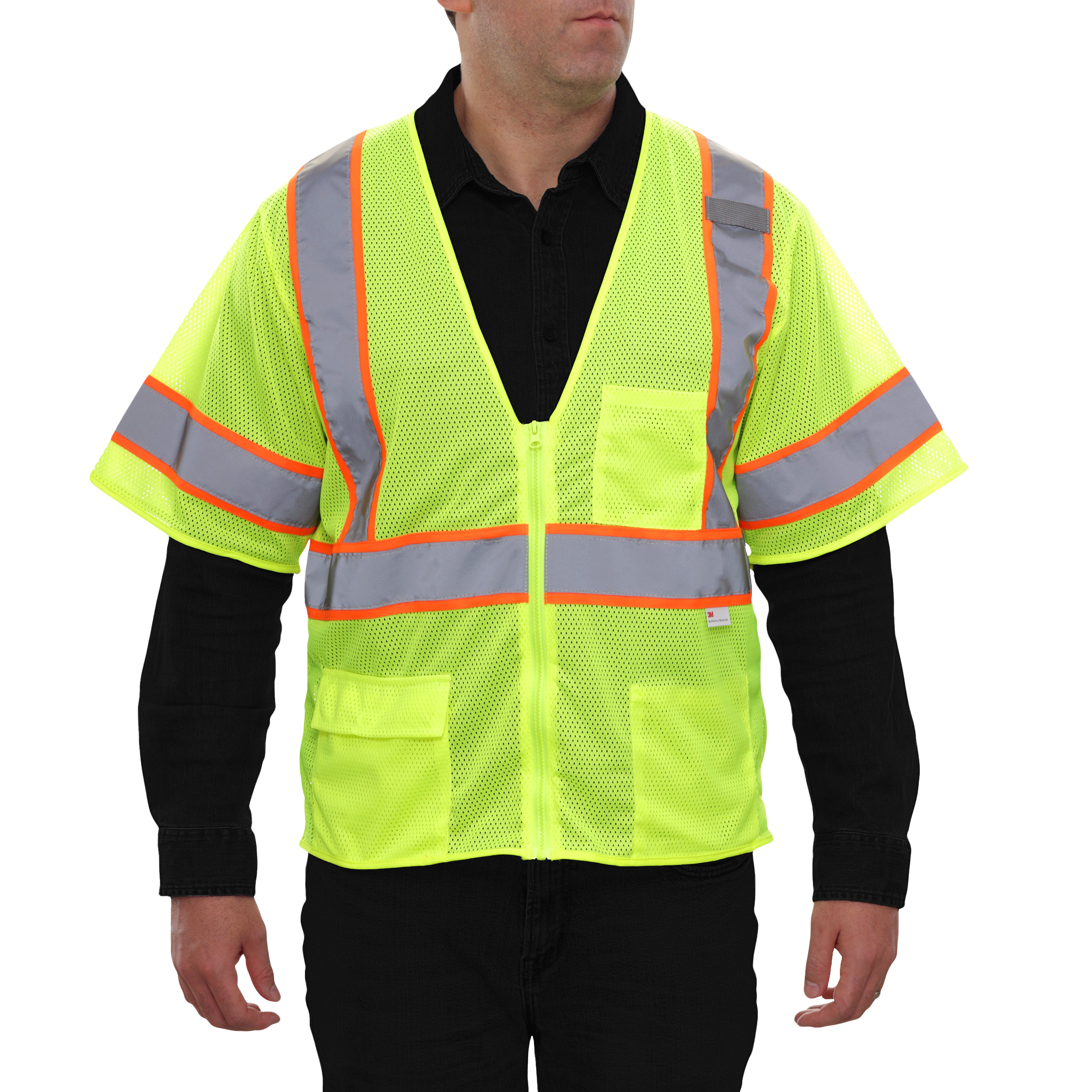 Economy Safety Vest Hi Vis Vest Zip Mesh Contrasting Tape ANSI 3