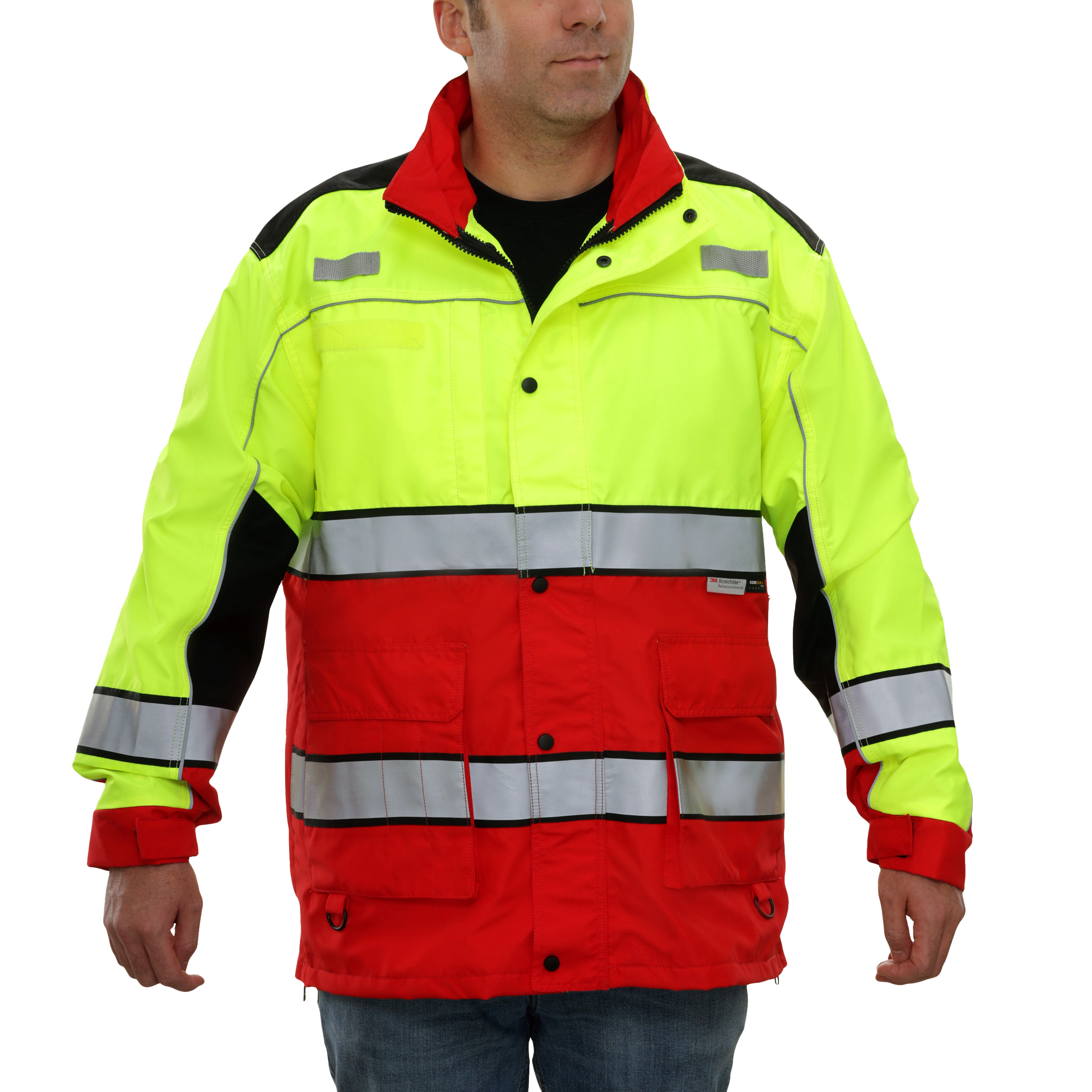 Safety Jacket Hi Vis Responder Parka Waterproo 2-Tone Lime & Red