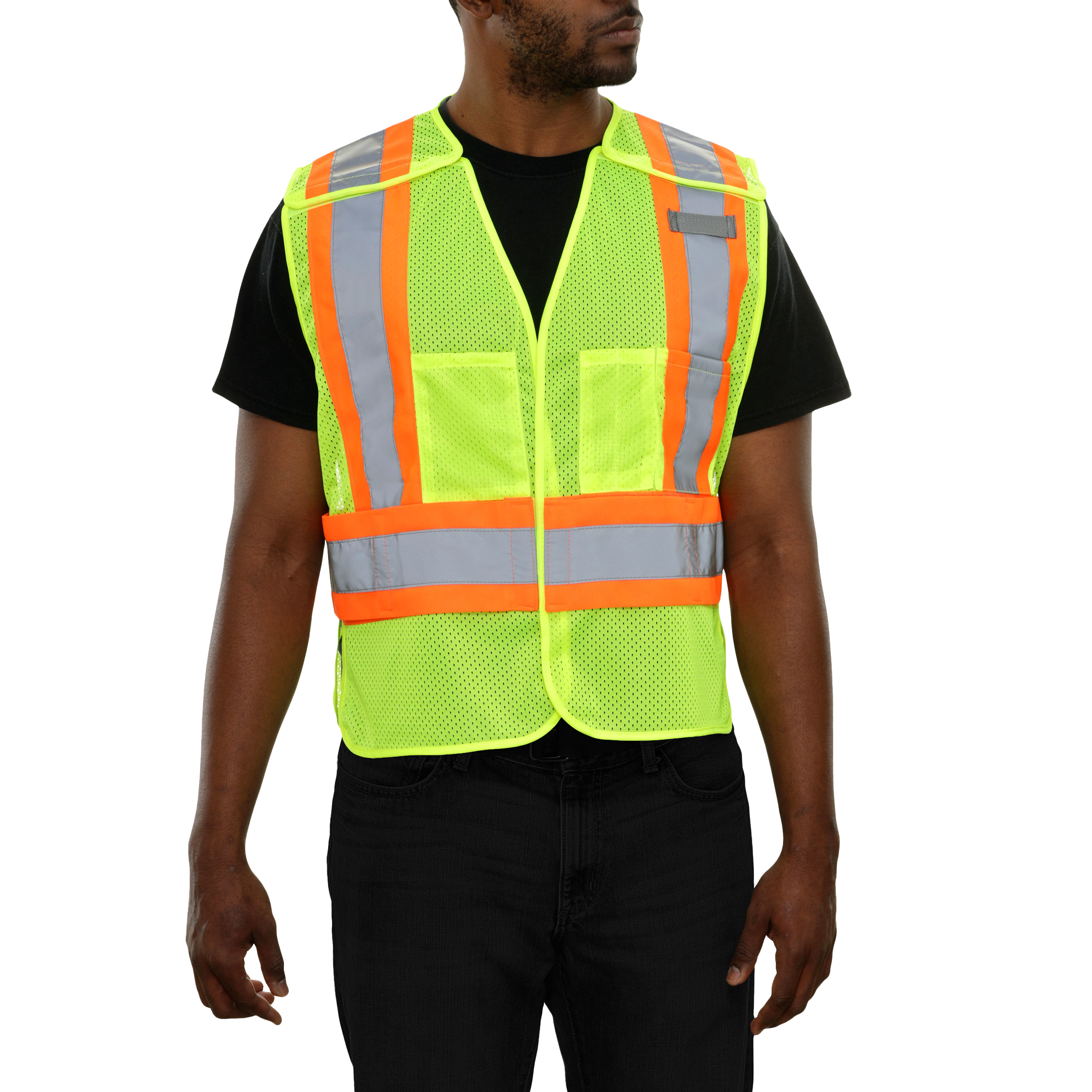 Safety Vest Hi Vis Vest 5pt Breakaway X-Back Lime Mesh w/D-Ring