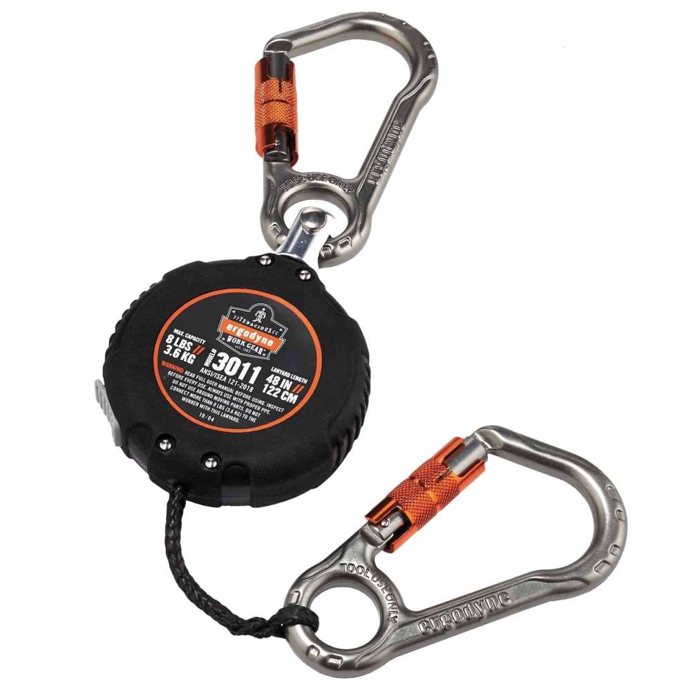 Squids 3011 Retractable Tool Lanyard - Locking Carabiner + Swivel Carabiner Mount - 8lbs