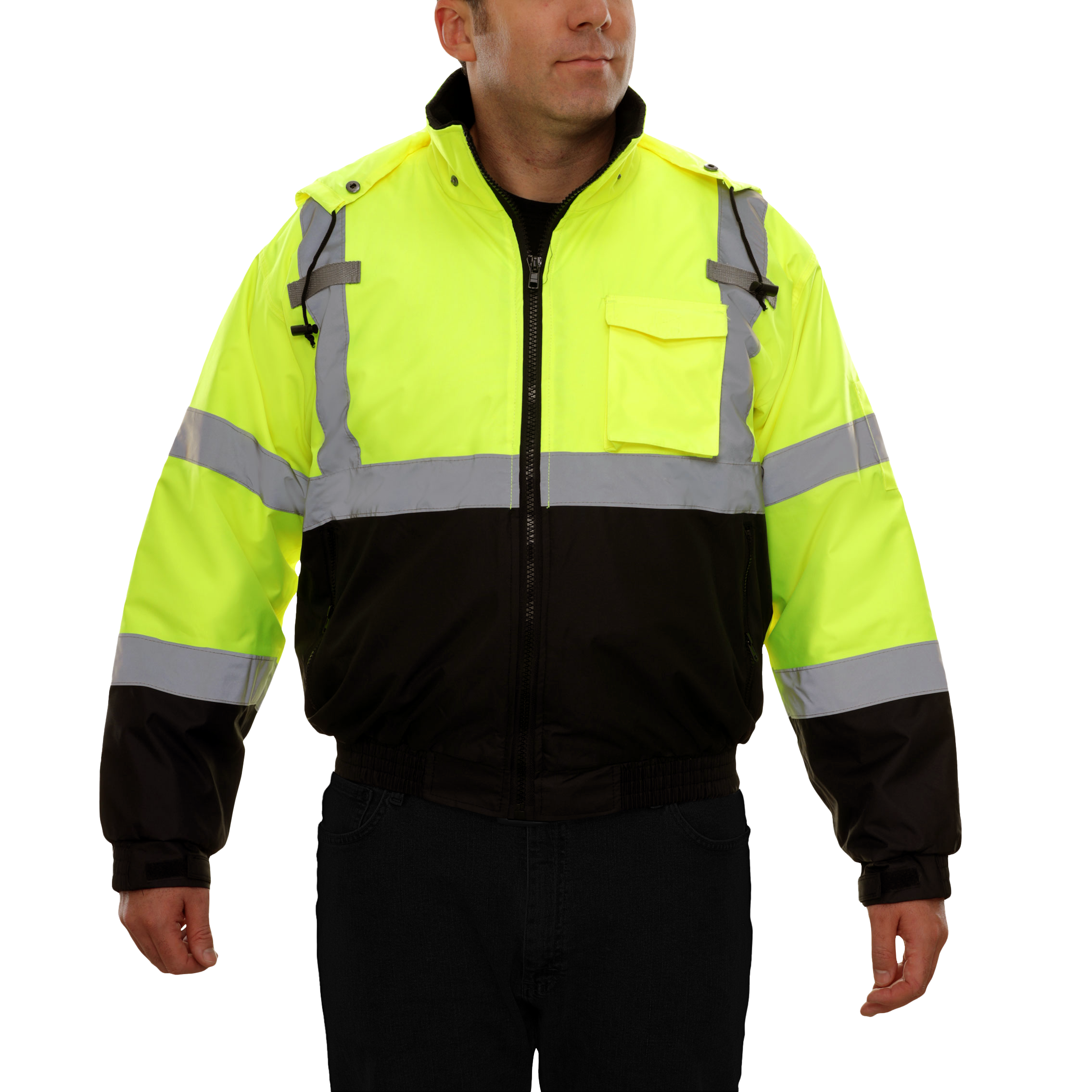 Safety Jacke Hi Vis Bomber Adjustable Hood Waterproof