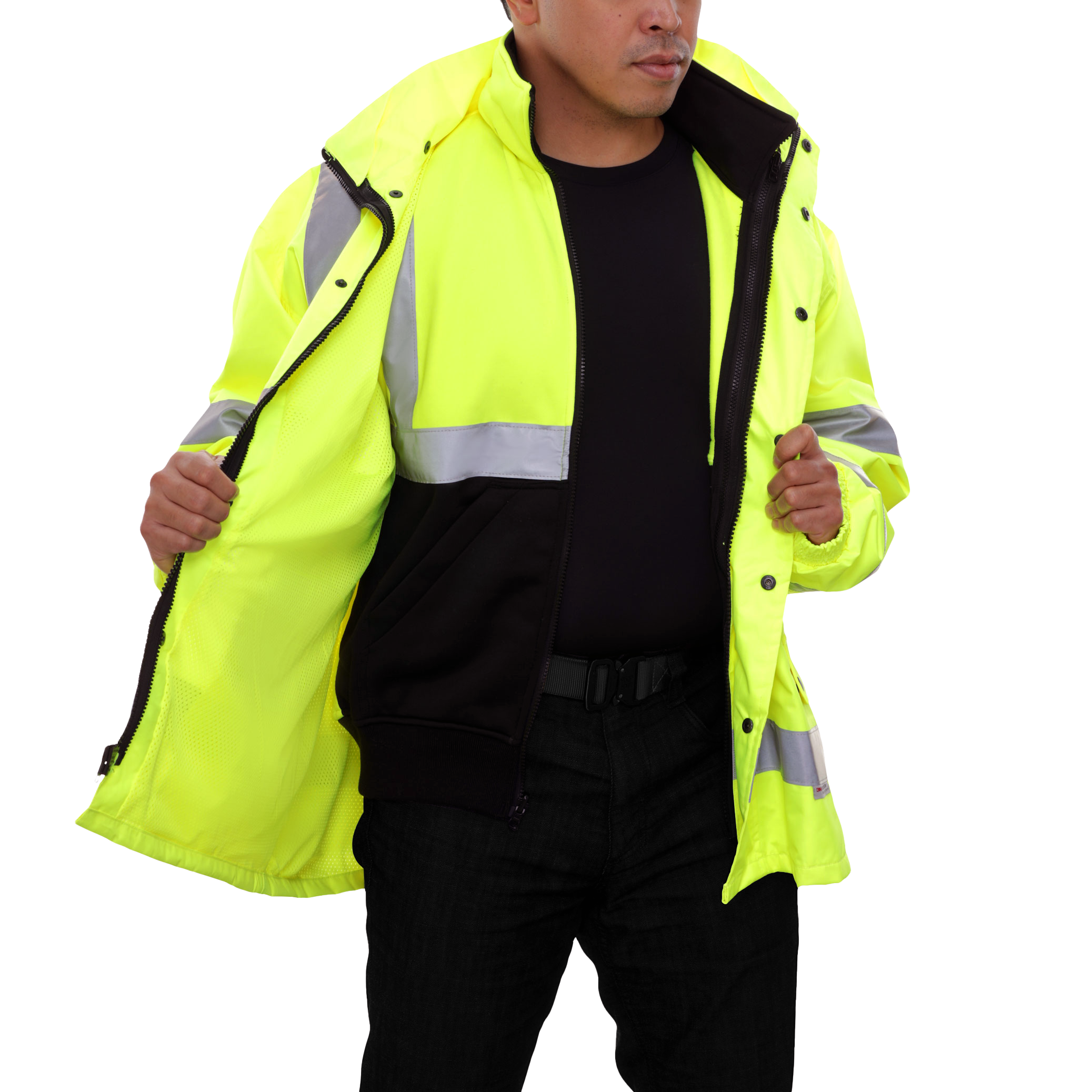 Safety Jacket Hi Vis Parka Breathable Waterproof Hooded Lime