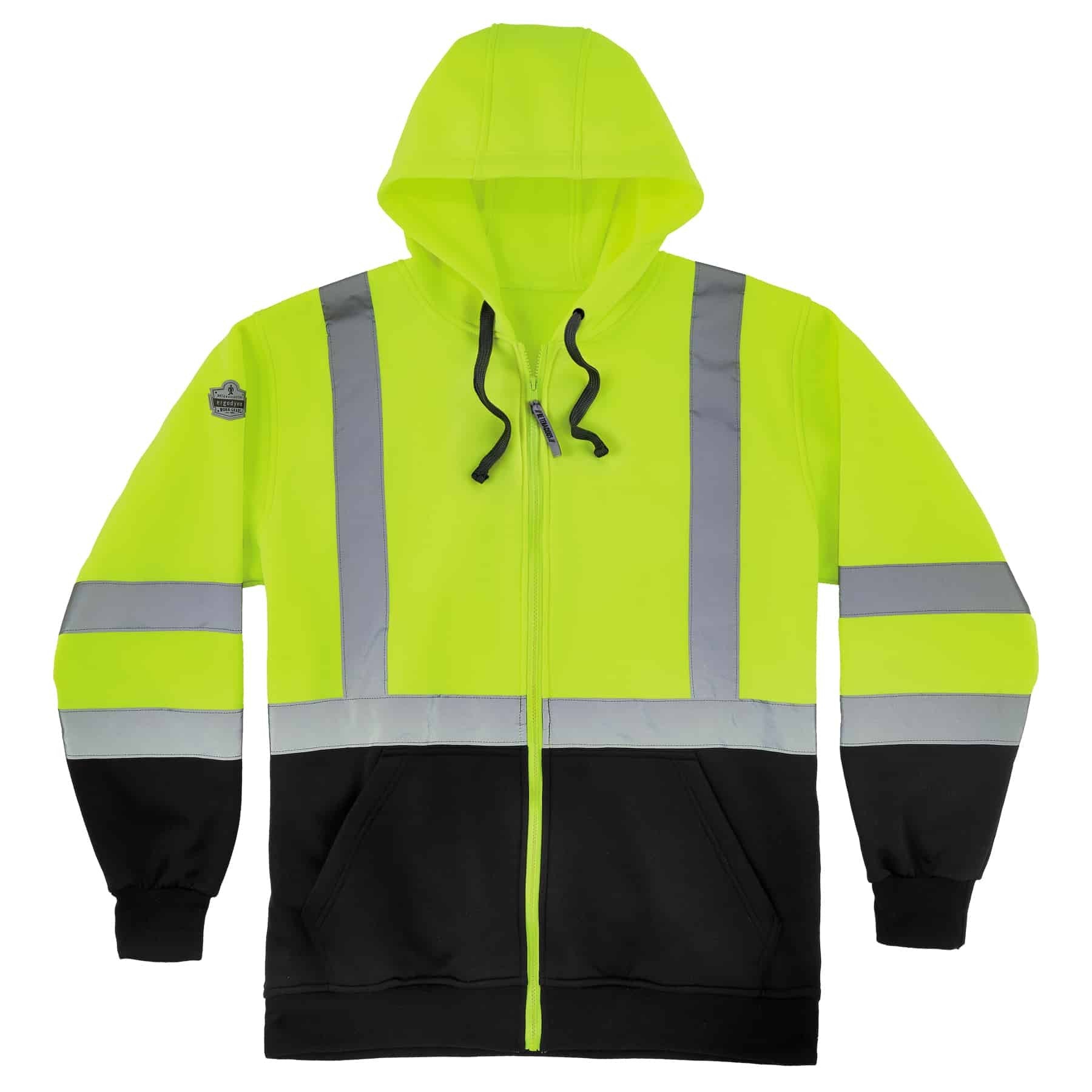 GloWear 8372 Class 3 Zip-Up Hi-Vis Hooded Sweatshirt Jacket - Black Front
