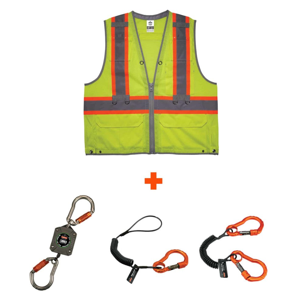 GloWear 8231TVK Hi-Vis Tool Tethering Safety Vest Kit - Type R Class 2 Zipper Dual Certified