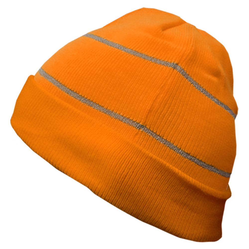 Safety Beanie Hi Vis Orange Cuffed Knit Cap Retroreflective Thread