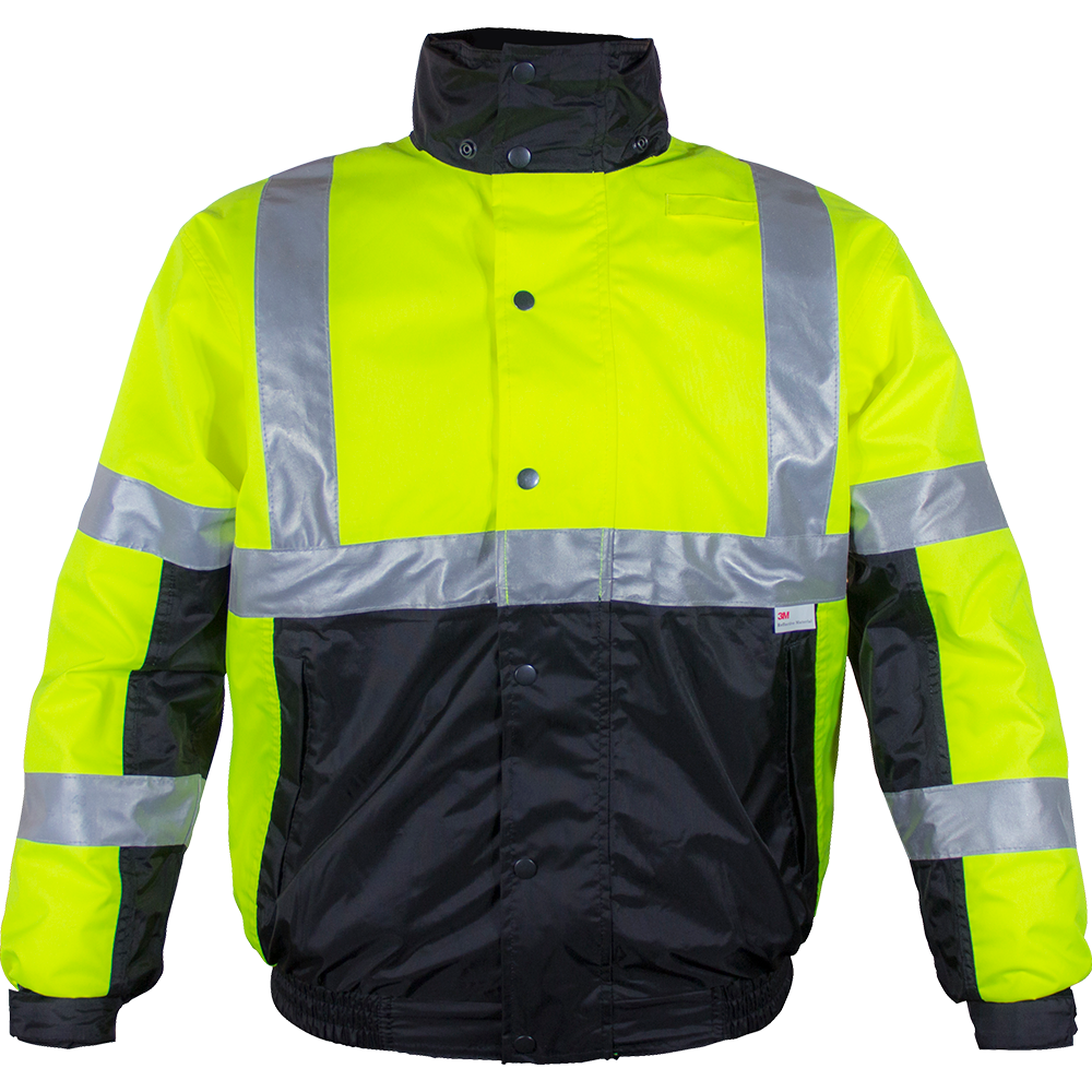 Safety Jacket Hi Vis Bomber Zip-Out Liner Breathable Waterproof Lime & Black