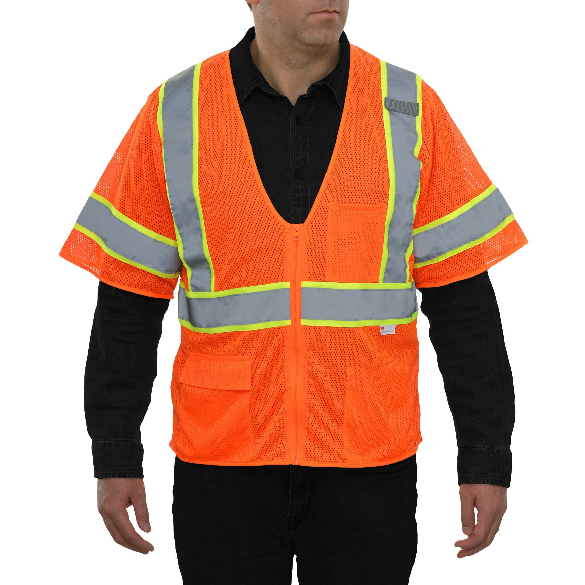 Economy Safety Vest Hi Vis Orange Vest Zip Mesh Contrasting Tape ANSI 3